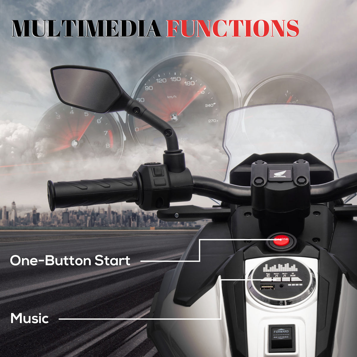 Honda Licensed 12V Ride on Motorbike for Kids with Headlights Music Training Wheels, for 3-6 Years, White-Toys & Games > Baby & Toddler Toys > Electric Ride-On Toys > Electric Motorcycles-DECOROLALA