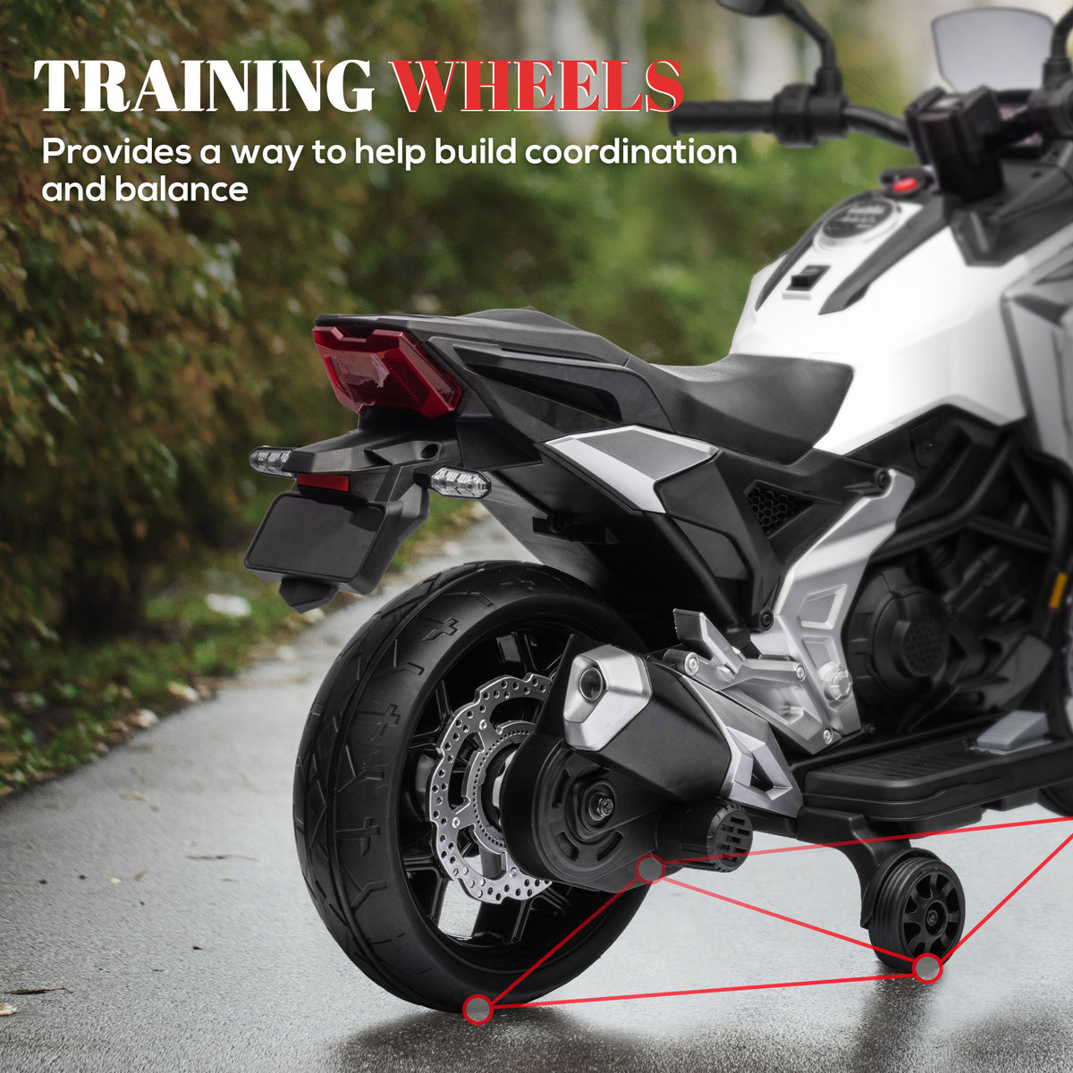 Honda Licensed 12V Ride on Motorbike for Kids with Headlights Music Training Wheels, for 3-6 Years, White-Toys & Games > Baby & Toddler Toys > Electric Ride-On Toys > Electric Motorcycles-DECOROLALA