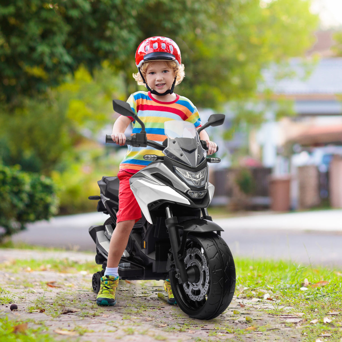 Honda Licensed 12V Ride on Motorbike for Kids with Headlights Music Training Wheels, for 3-6 Years, White-Toys & Games > Baby & Toddler Toys > Electric Ride-On Toys > Electric Motorcycles-DECOROLALA