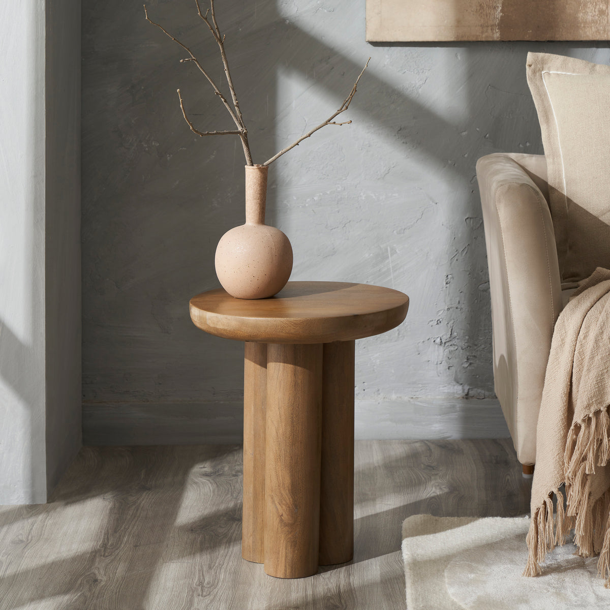 Honey Indoor Mango Wood Side Table, Light Brown-End Tables-DECOROLALA
