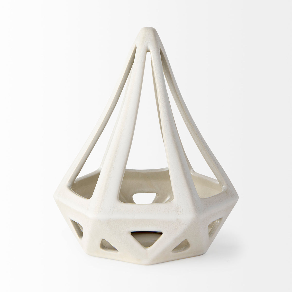 Hood Geometric Ceramic Object - 7.7" x 7.7" x 9.4" White Glossy-Decorative Objects-DECOROLALA