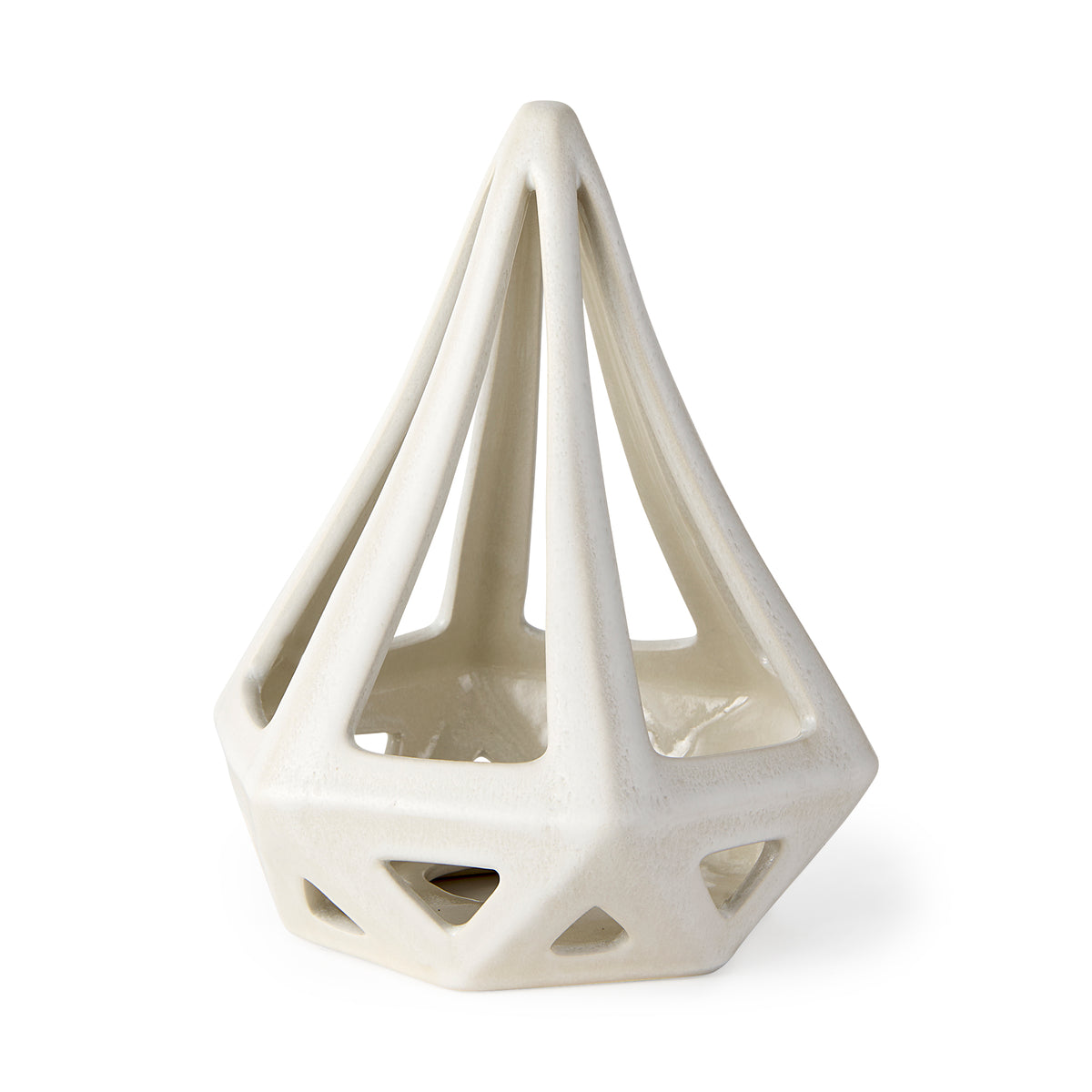 Hood Geometric Ceramic Object - 7.7" x 7.7" x 9.4" White Glossy-Objects-DECOROLALA