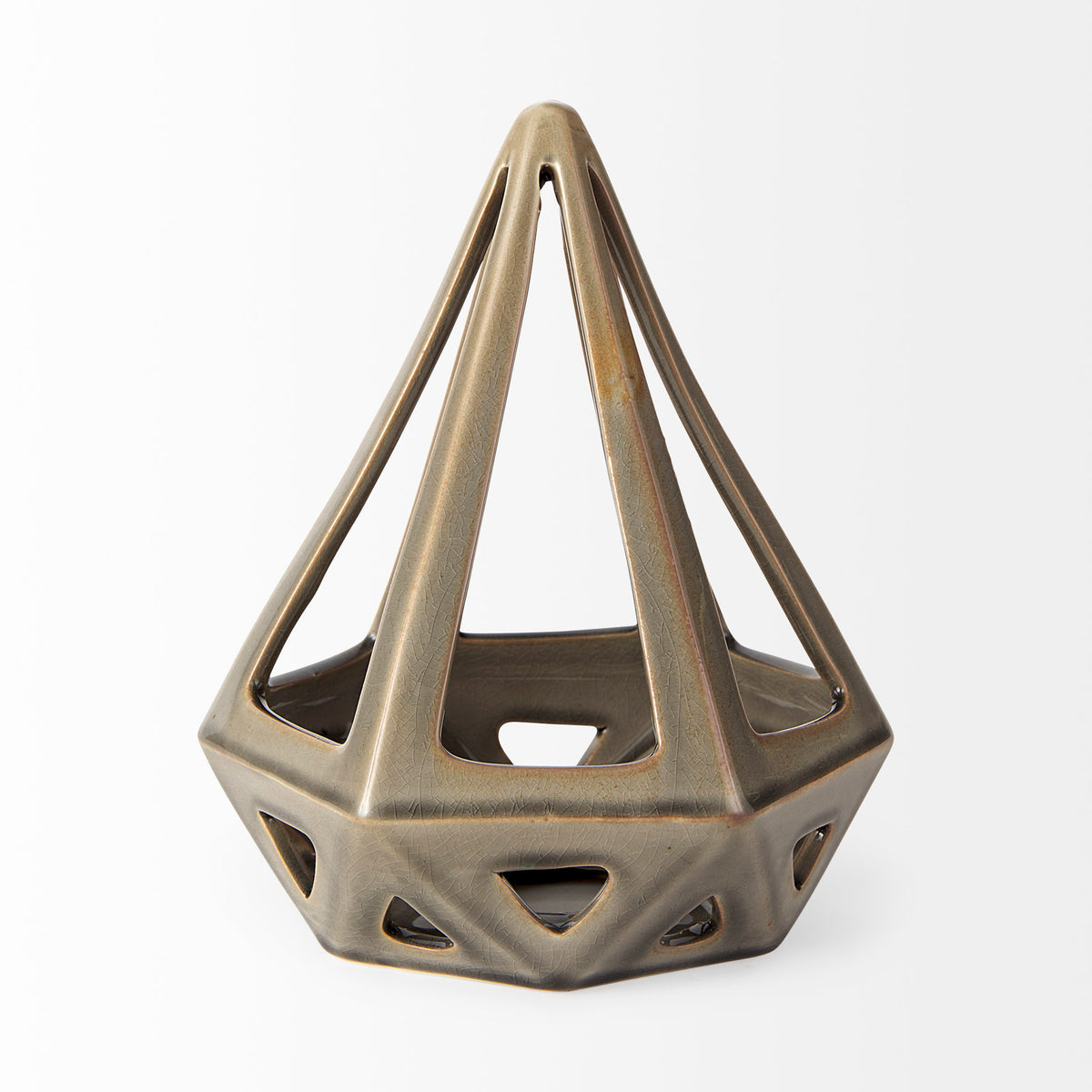 Hood Geometric Ceramic Object - 7.7" x 7.7" x 9.4" White Glossy-Objects-DECOROLALA