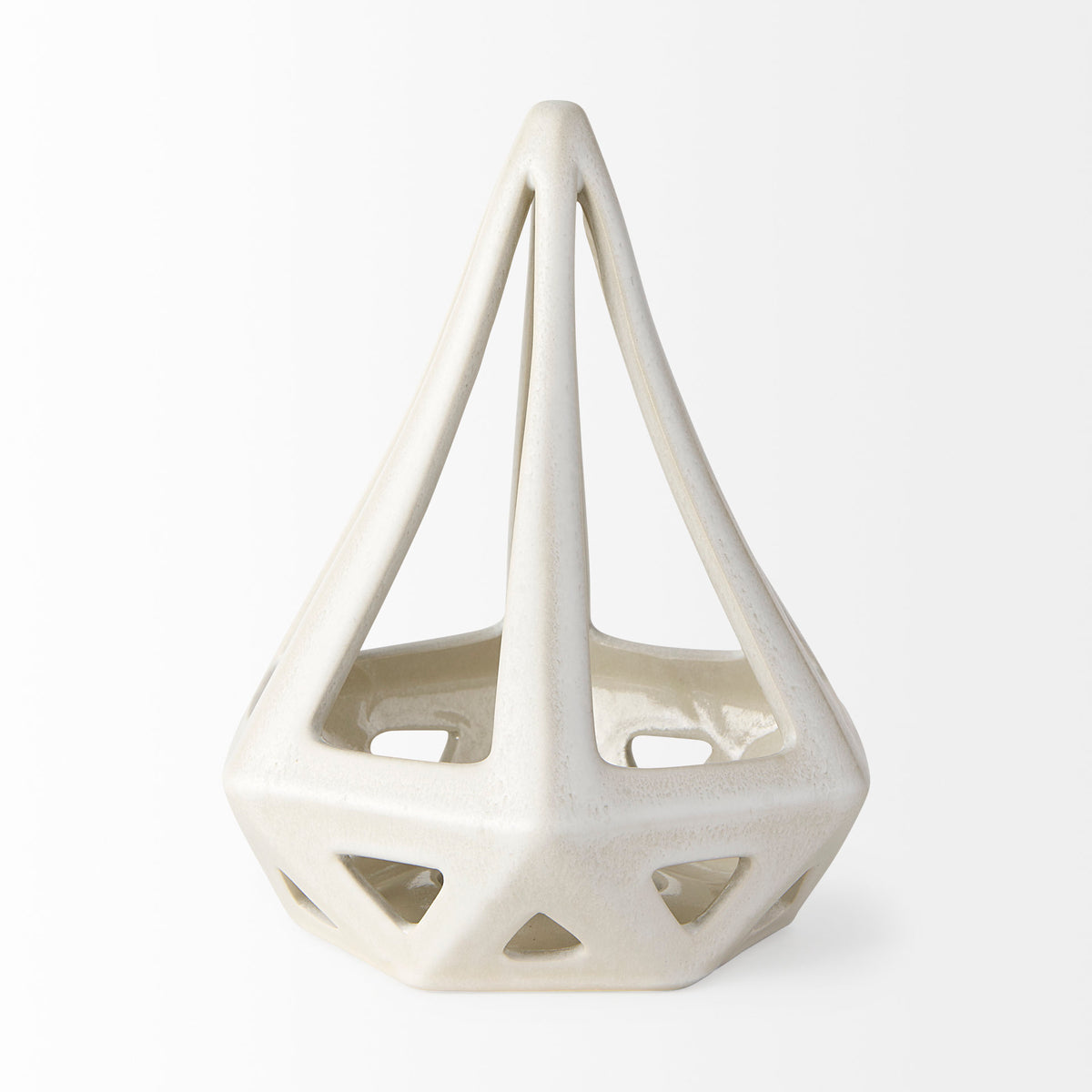 Hood Geometric Ceramic Object - 7.7" x 7.7" x 9.4" White Glossy-Objects-DECOROLALA