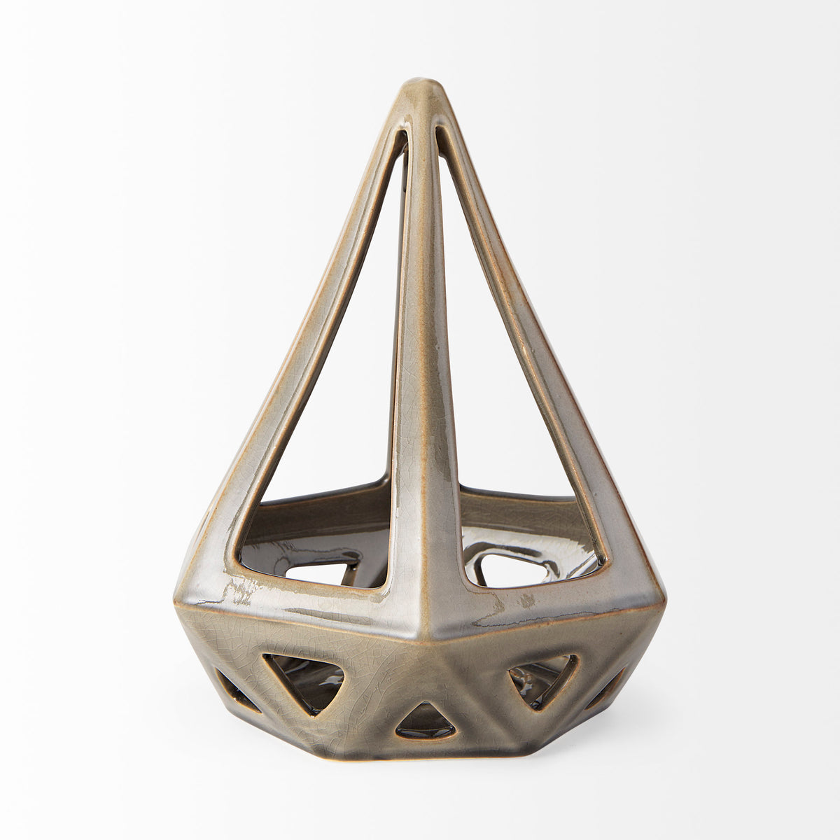 Hood Geometric Ceramic Object - 7.7" x 7.7" x 9.4" White Glossy-Objects-DECOROLALA