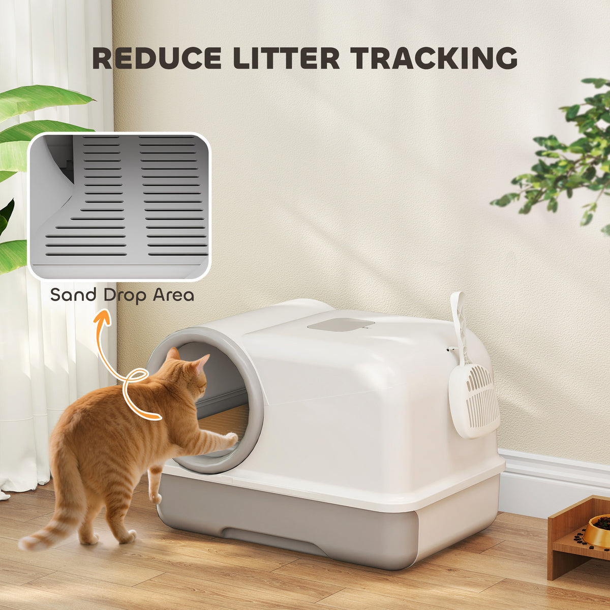 Hooded Cat Litter Box with Drawer, Scoop & Odor Control - White/Grey-Cats-DECOROLALA