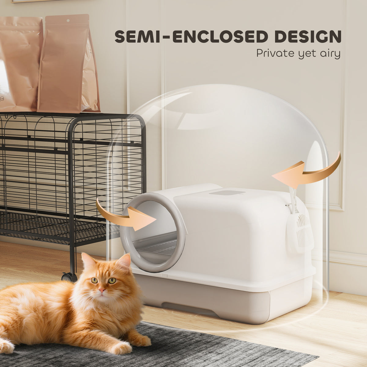 Hooded Cat Litter Box with Drawer, Scoop & Odor Control - White/Grey-Cats-DECOROLALA