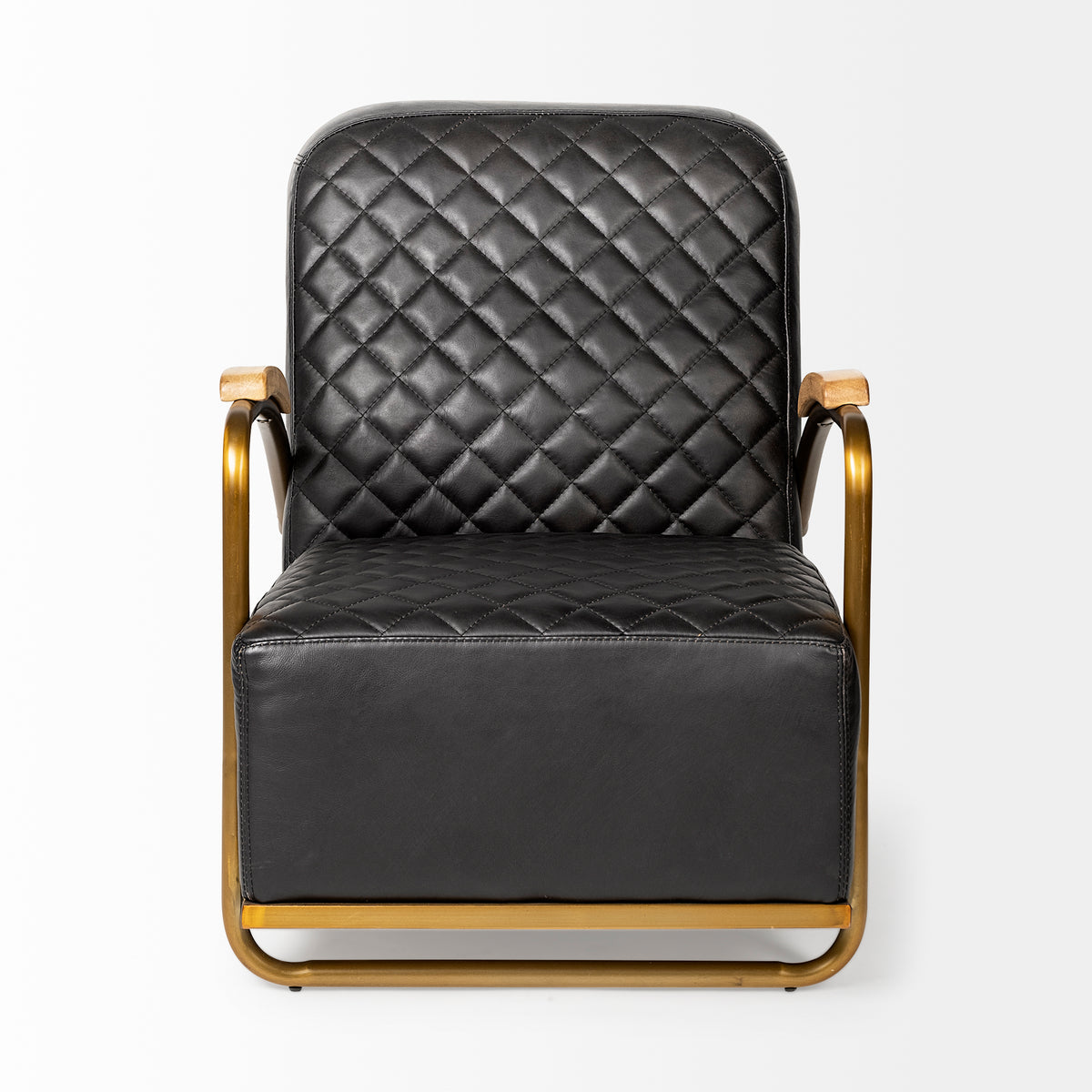 Horace I Black Leather Diamond Pattern w/Gold Iron Frame Accent Chair-Accent Chairs-DECOROLALA