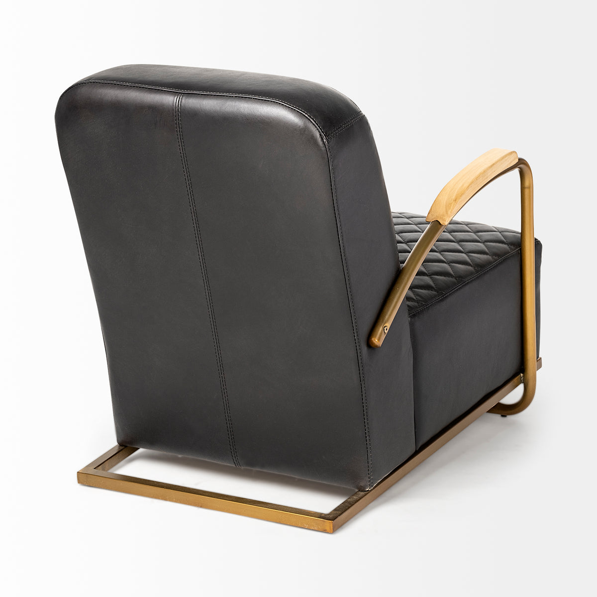 Horace I Black Leather Diamond Pattern w/Gold Iron Frame Accent Chair-Accent Chairs-DECOROLALA