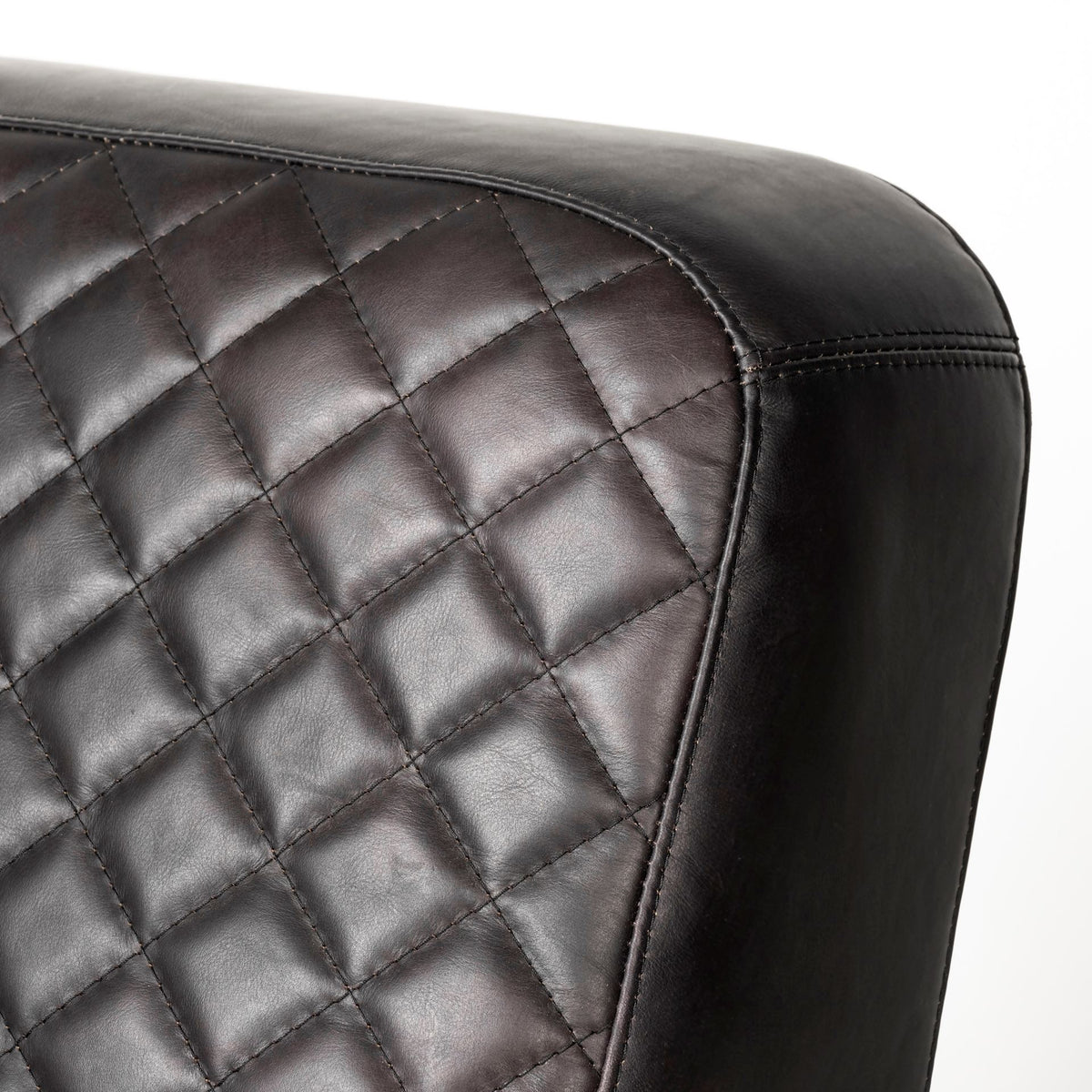 Horace I Black Leather Diamond Pattern w/Gold Iron Frame Accent Chair-Accent Chairs-DECOROLALA