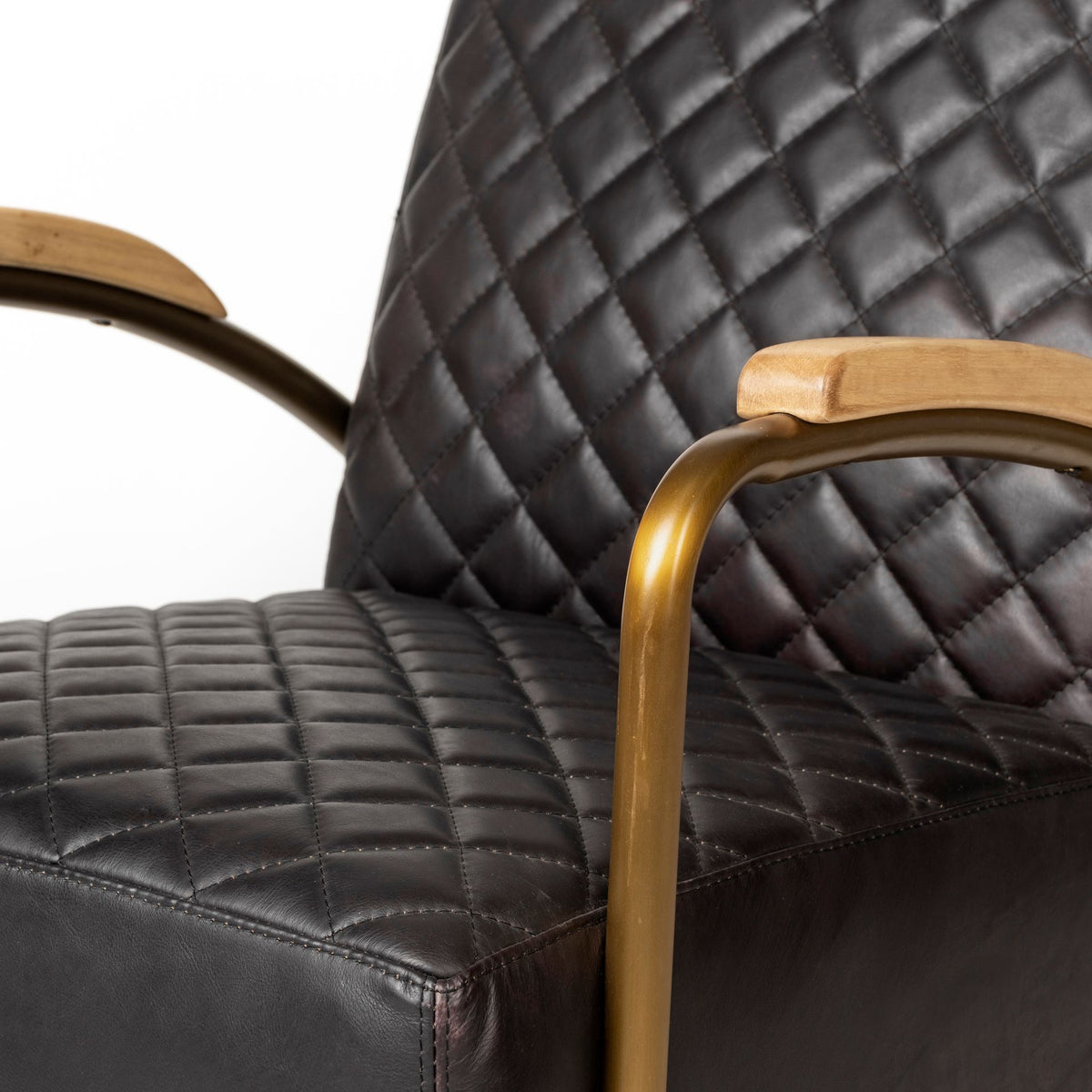 Horace I Black Leather Diamond Pattern w/Gold Iron Frame Accent Chair-Accent Chairs-DECOROLALA