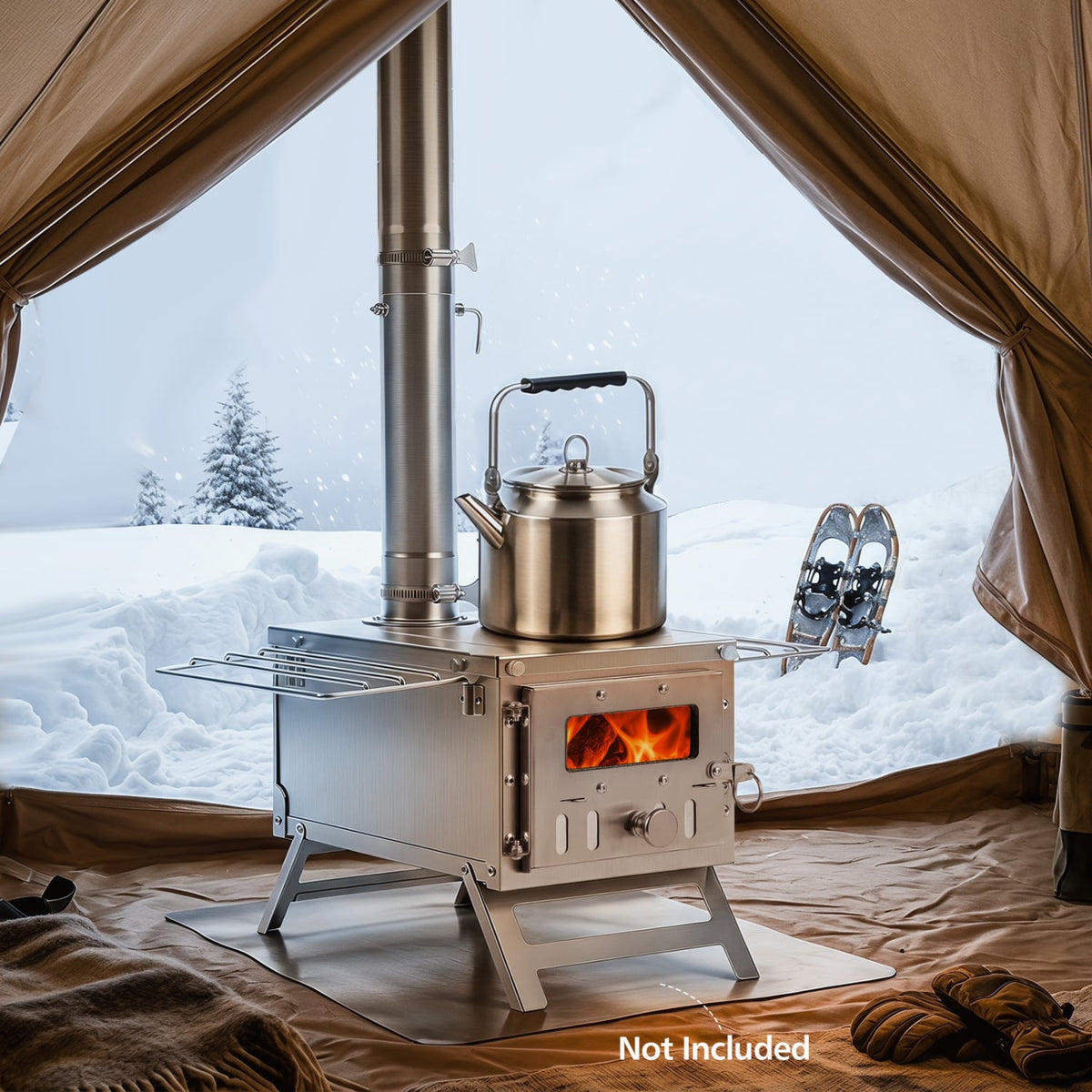 Hot Tent Stove Portable Wood Burning Stove with 7 Chimney Pipes and Spark Arrestor-Silver-Outdoor Grills-DECOROLALA