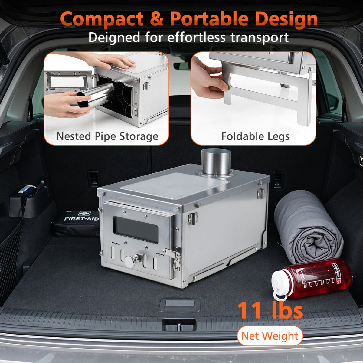 Hot Tent Stove Portable Wood Burning Stove with 7 Chimney Pipes and Spark Arrestor-Silver-Outdoor Grills-DECOROLALA