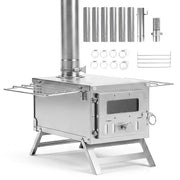 Hot Tent Stove Portable Wood Burning Stove with 7 Chimney Pipes and Spark Arrestor-Silver-Outdoor Grills-DECOROLALA