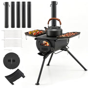 Hot Tent Stove with Chimney Pipes and Foldable Legs for Outdoor Heating-Black-Outdoor Grills-DECOROLALA
