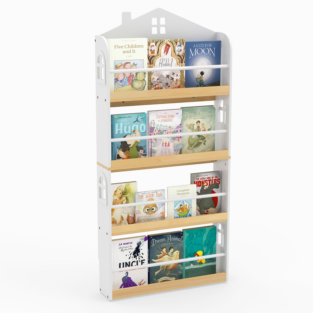 House-Shaped Kids Bookshelf with Anti-falling Baffles-White-Kids Storage-DECOROLALA