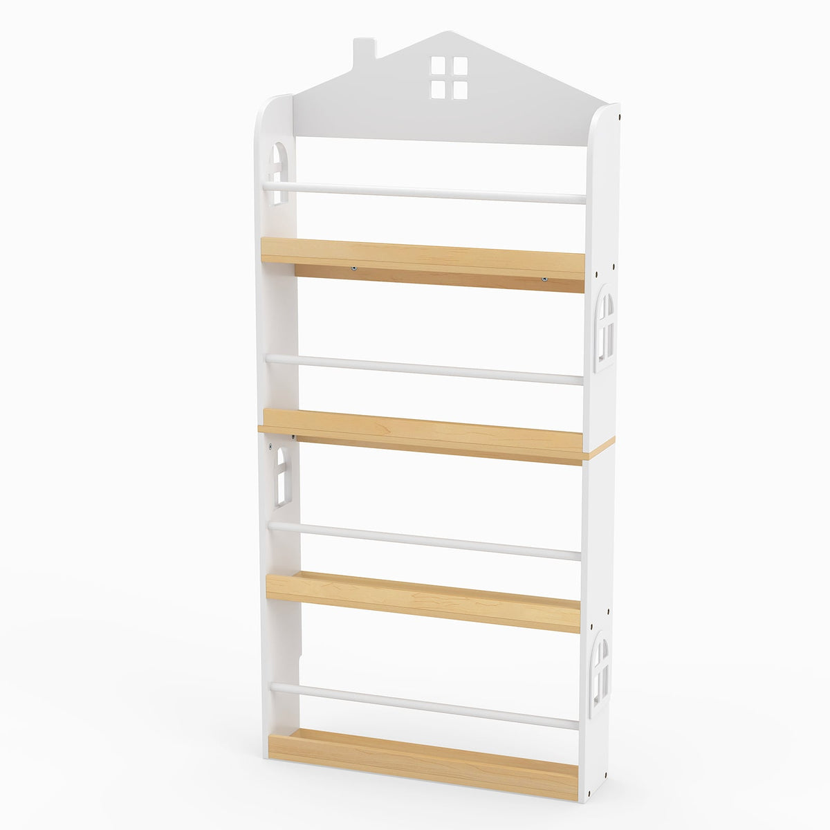 House-Shaped Kids Bookshelf with Anti-falling Baffles-White-Kids Storage-DECOROLALA