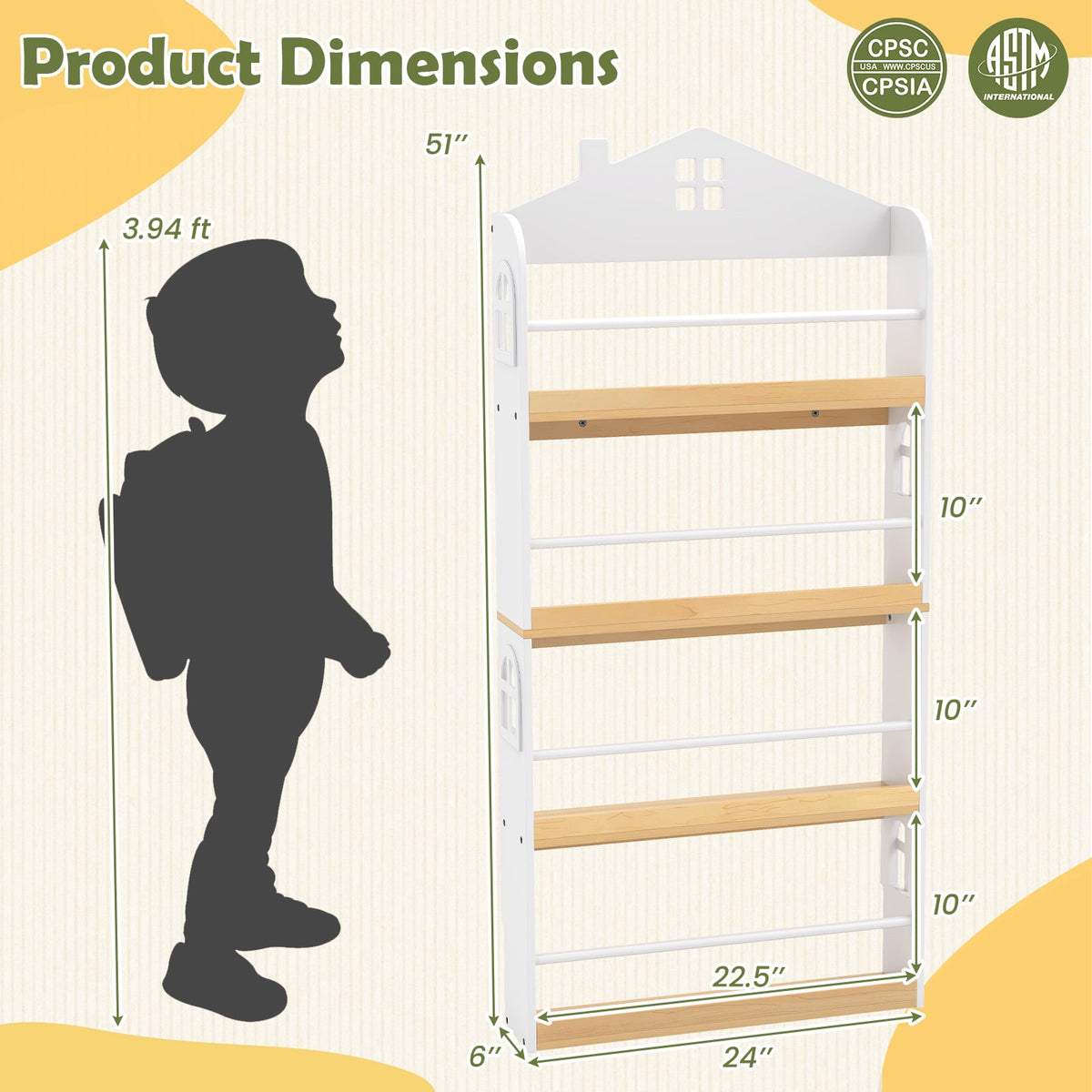 House-Shaped Kids Bookshelf with Anti-falling Baffles-White-Kids Storage-DECOROLALA