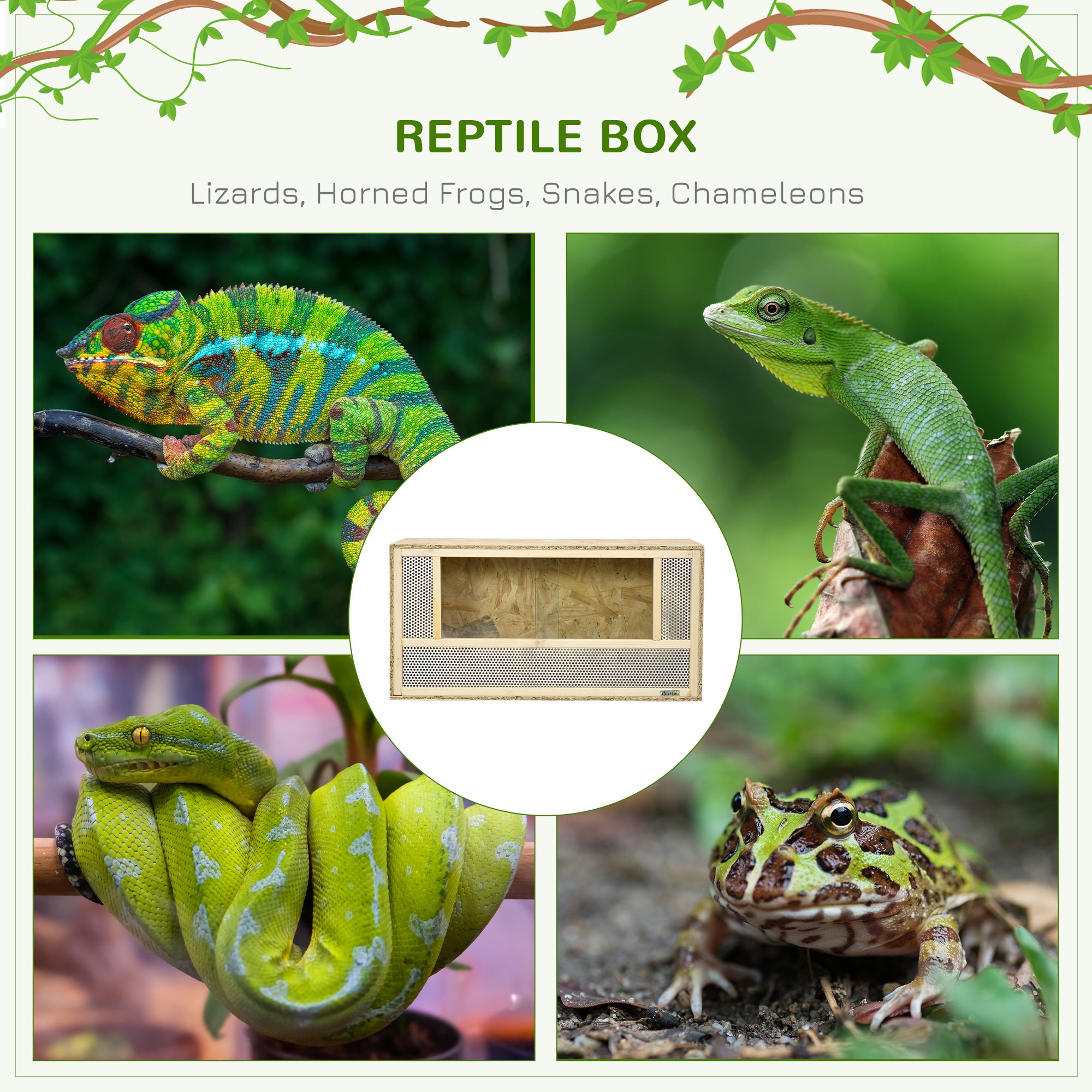 Wooden Reptile Terrarium with Sliding Door for Chameleon, Lizard, Snake, Frog, Turtle, 31.5" x 15.7" x 15.7"