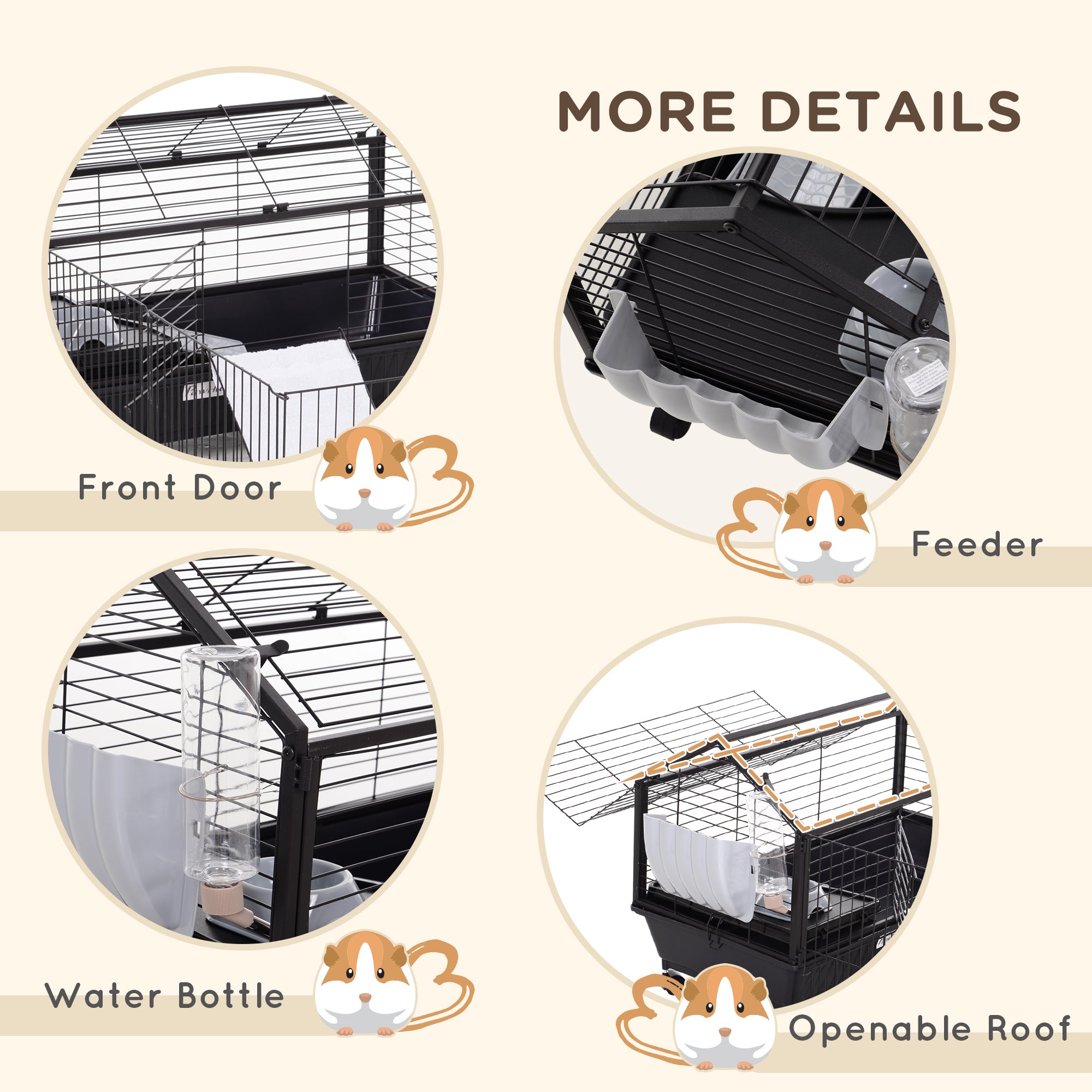 Guinea Pig Cage with Foldable Detachable Playpen, Rolling Rabbit Chinchilla Hedgehog Bunny Cage Small Animal Habitat with Water Bottle, Hay Feeder, 34.5" x 50.5" x 22"