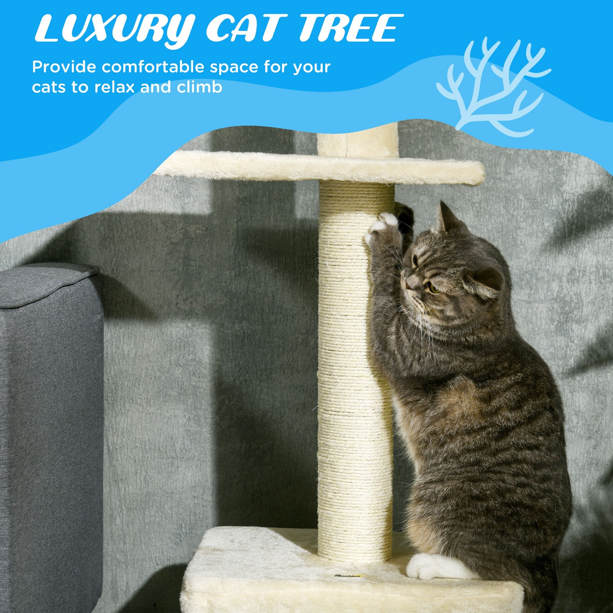 Floor to Ceiling Cat Tree with Scratching Post for Indoor Cats, Adjustable Height Cat Tower (91-102 Inches) with House, Bed, Beige