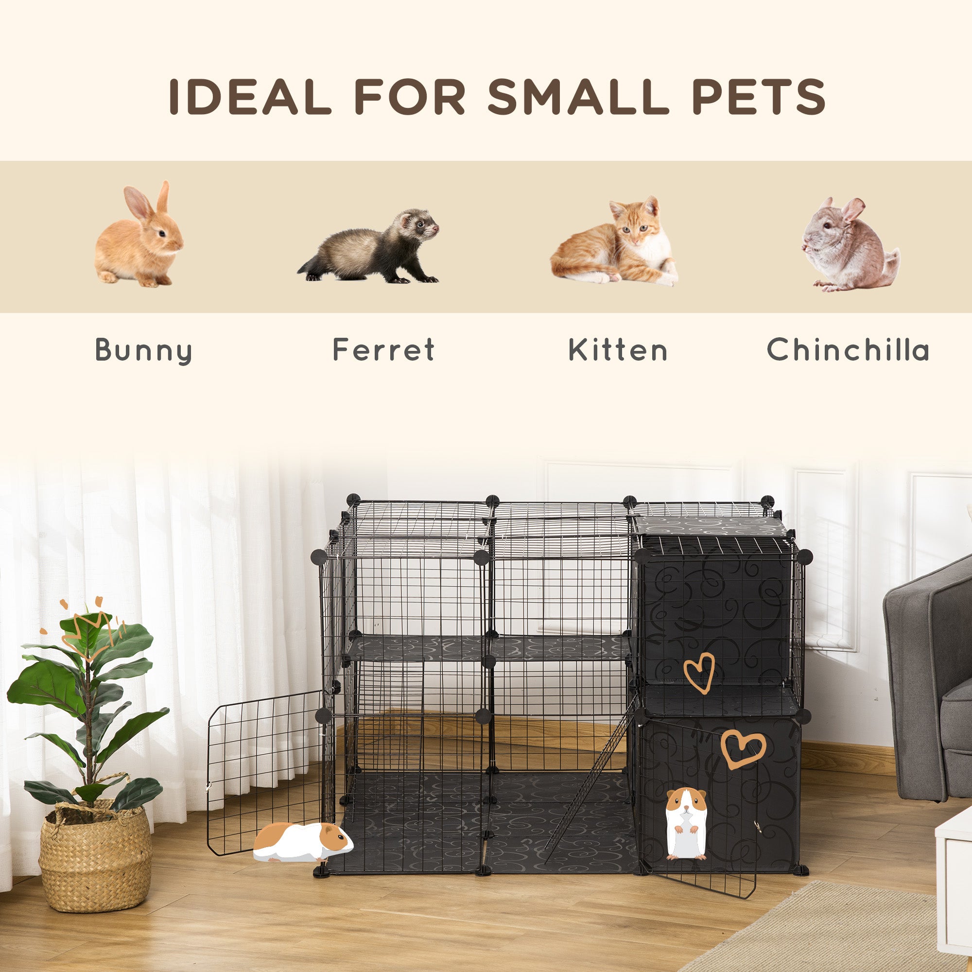 Parc de jeu pour animaux composé de 56 panneaux, petite cage pour lapin