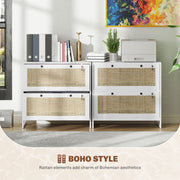 2-Drawer Rattan File Cabinet with Lock - White 29.5"
