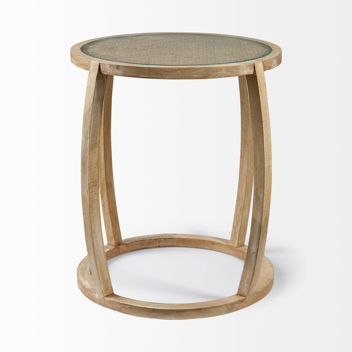Hubbard I 22L x 22W Light Brown Wood Round Top W/Glass Accent Table-Accent Tables-DECOROLALA