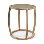 Hubbard I 22L x 22W Light Brown Wood Round Top W/Glass Accent Table-Accent Tables-DECOROLALA