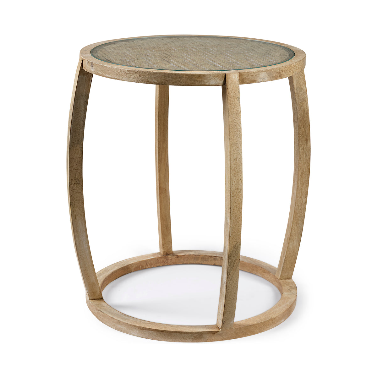 Hubbard I 22L x 22W Light Brown Wood Round Top W/Glass Accent Table-Accent Tables-DECOROLALA