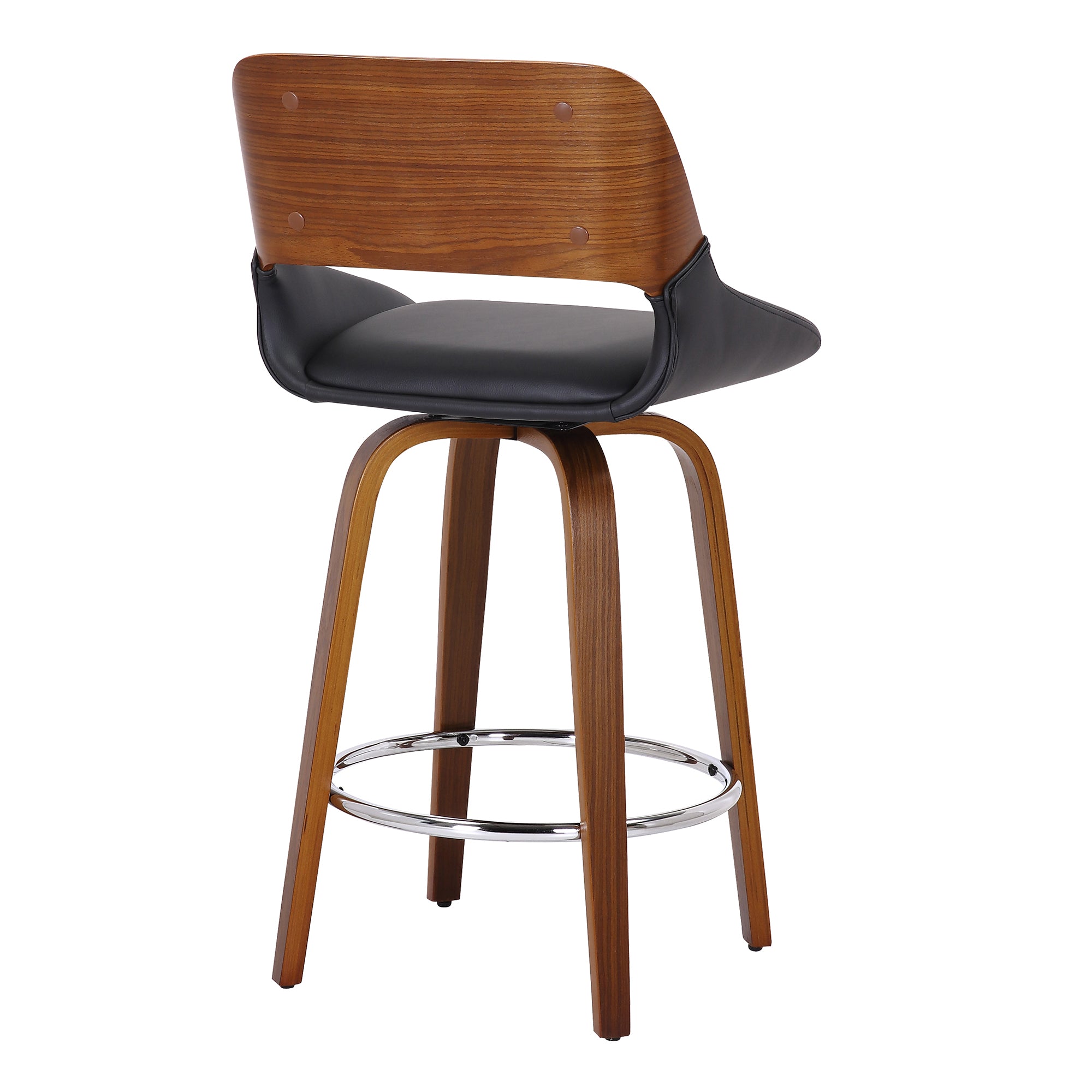 Hudson 26" Counter Stool - Walnut and Black Faux Leather-DECOROLALA
