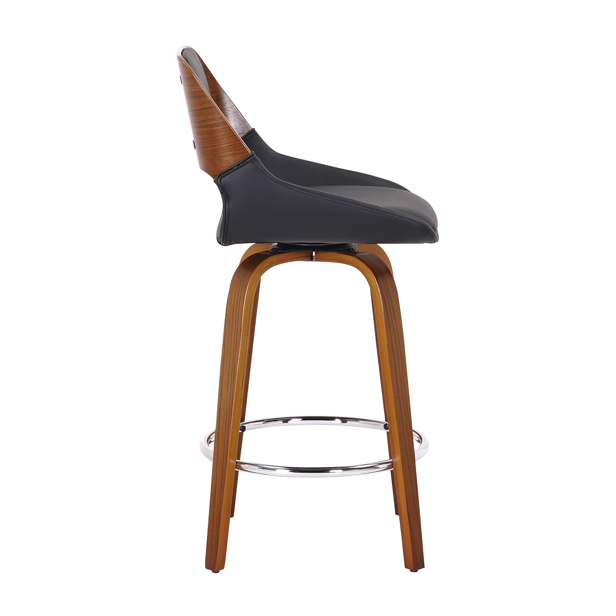 Hudson 26" Counter Stool - Walnut and Black Faux Leather-DECOROLALA