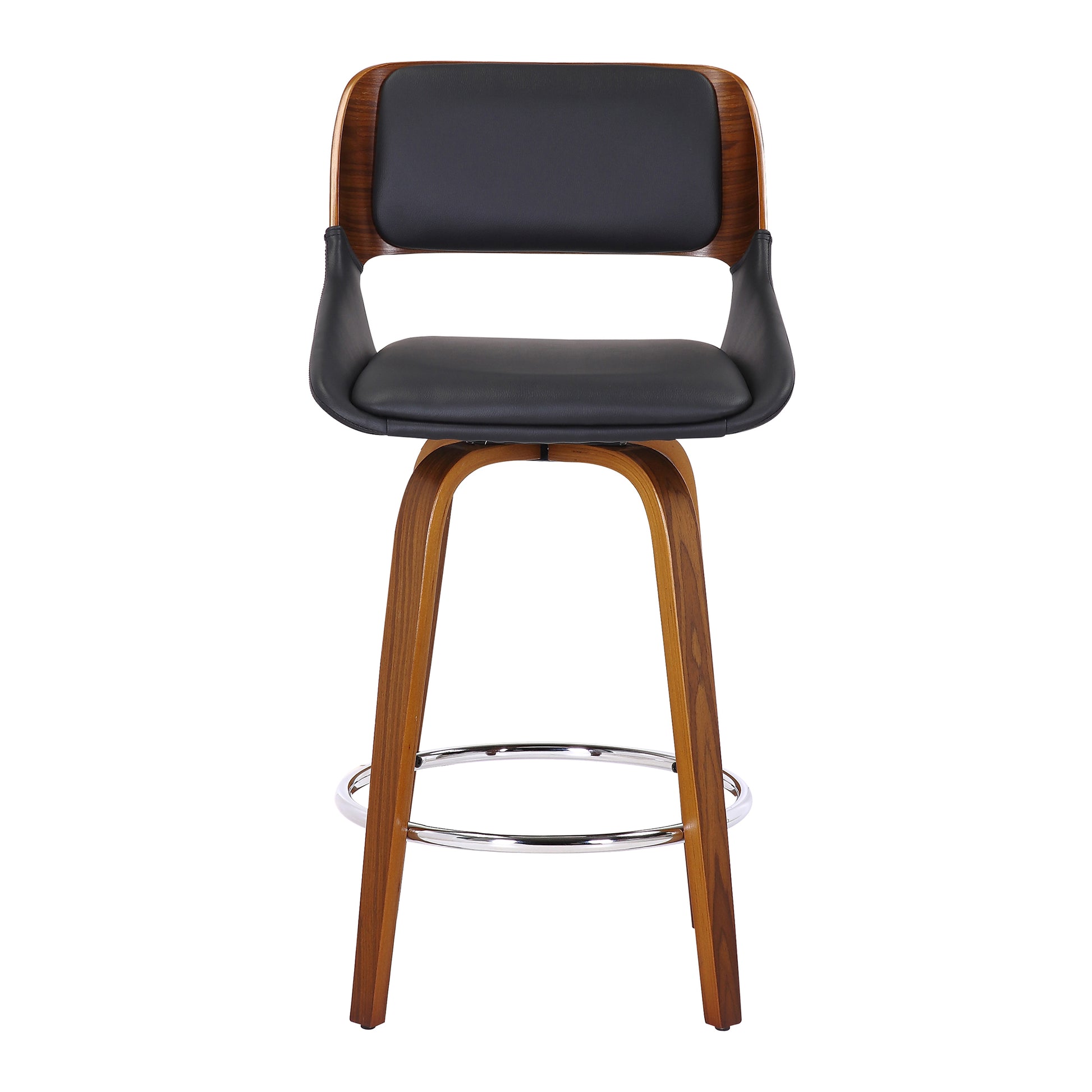 Hudson 26" Counter Stool - Walnut and Black Faux Leather-DECOROLALA