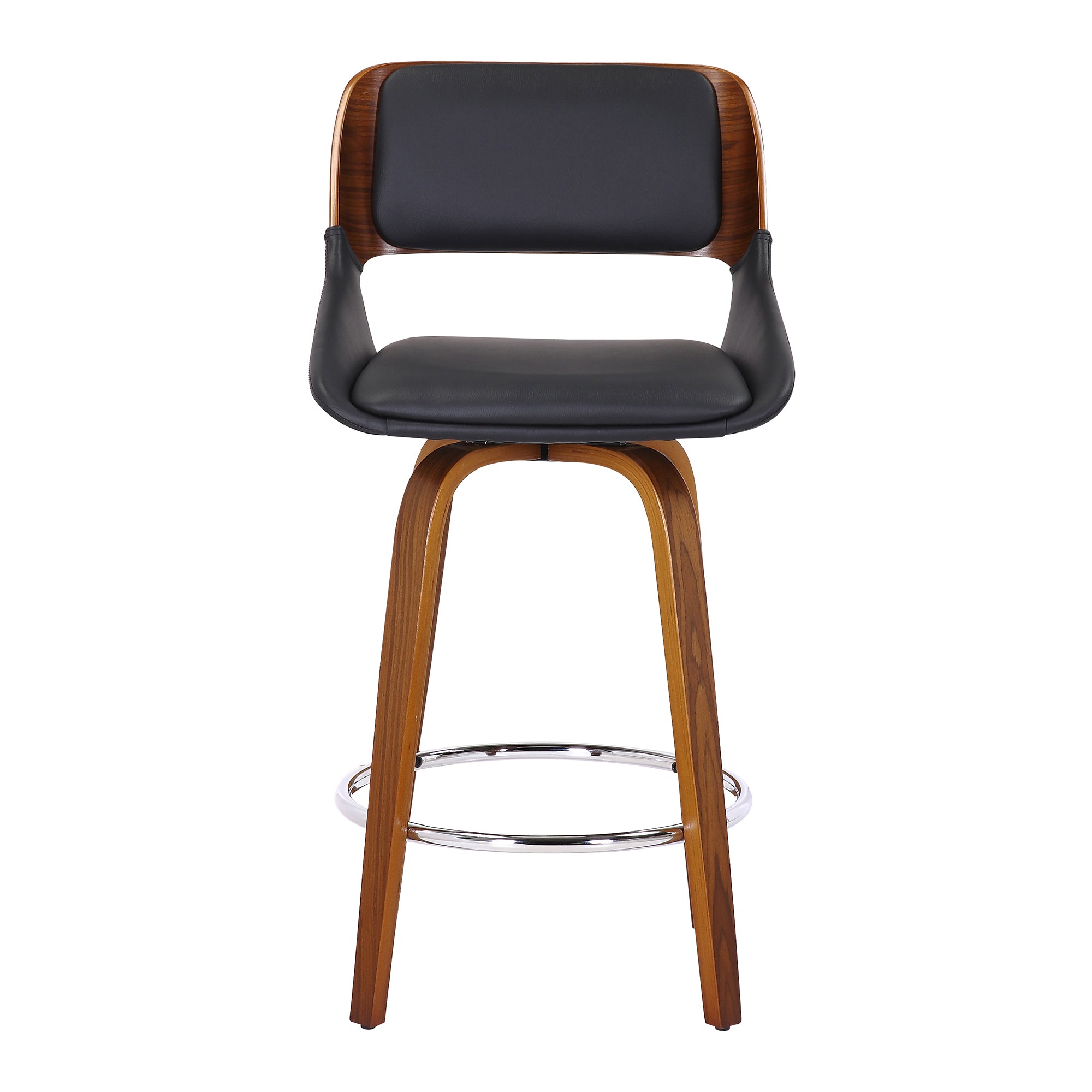 Hudson 26" Counter Stool - Walnut and Black Faux Leather-DECOROLALA