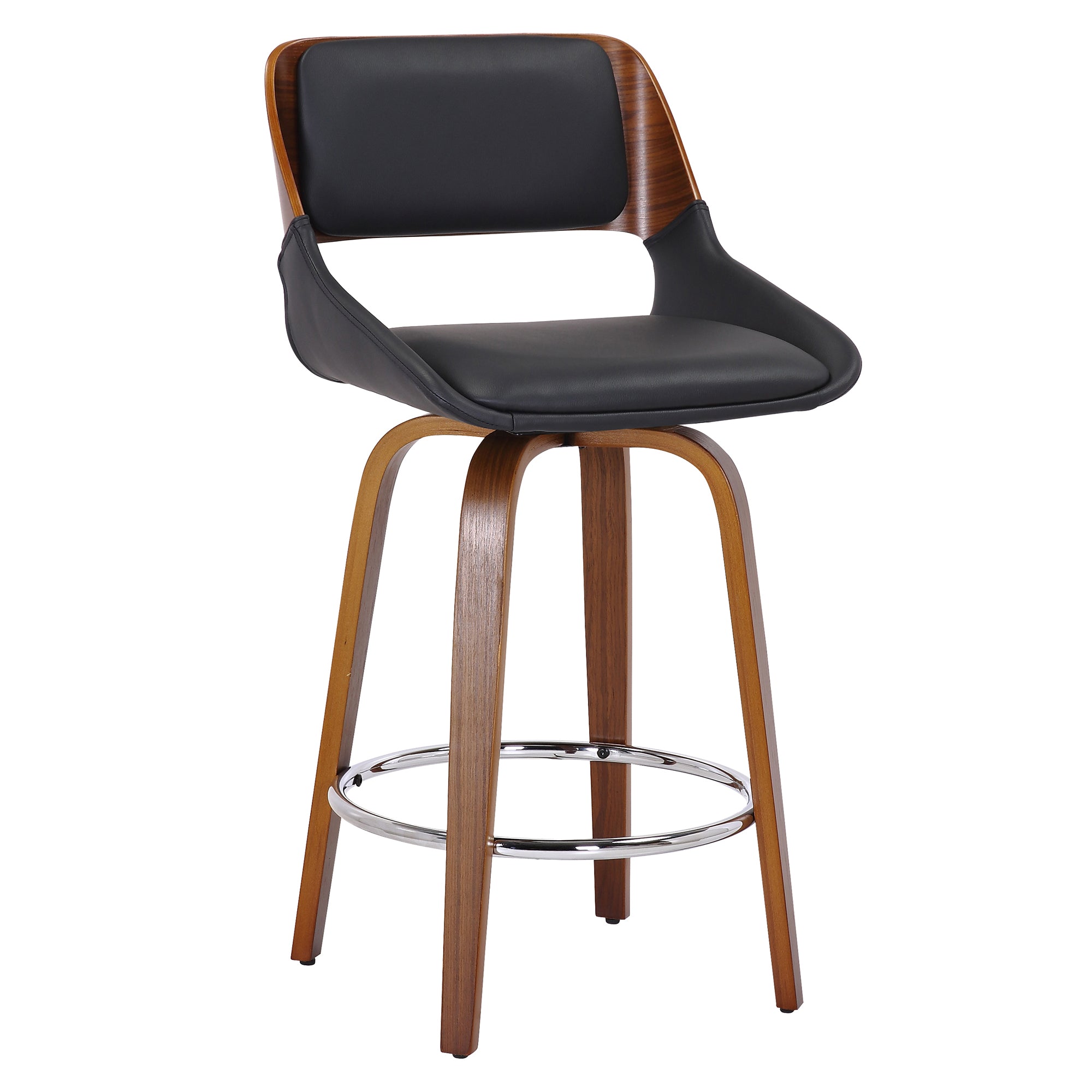 Hudson 26" Counter Stool - Walnut and Black Faux Leather-DECOROLALA