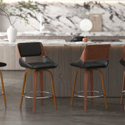 Hudson 26" Counter Stool - Walnut and Black Faux Leather-DECOROLALA
