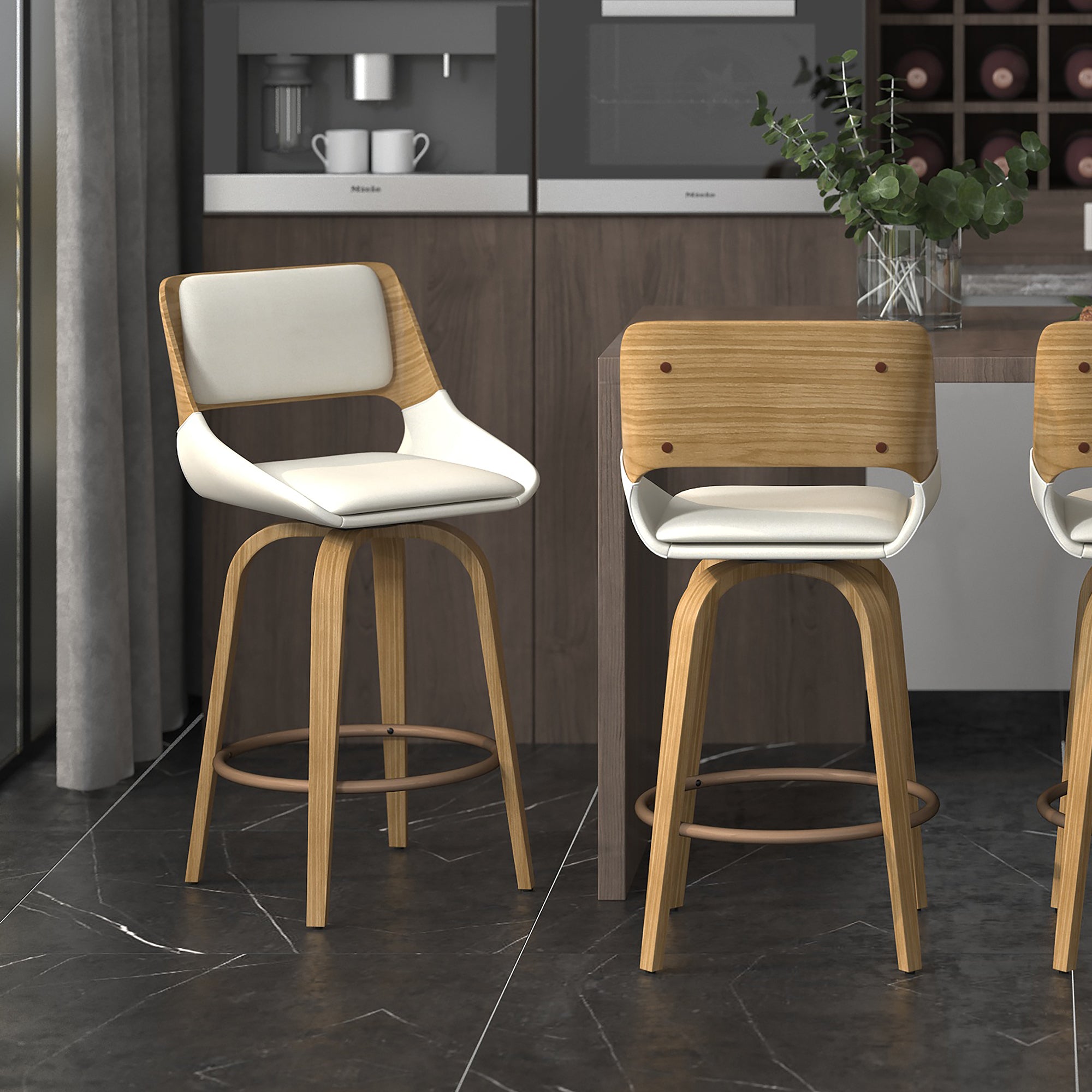 Hudson 26" Swivel Counter Stool - Beige Fabric Mid-Century Modern-DECOROLALA
