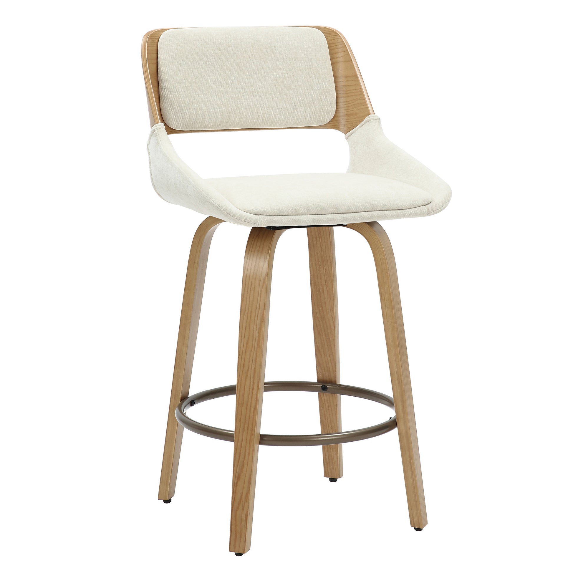 Hudson 26" Swivel Counter Stool - Beige Fabric Mid-Century Modern-DECOROLALA