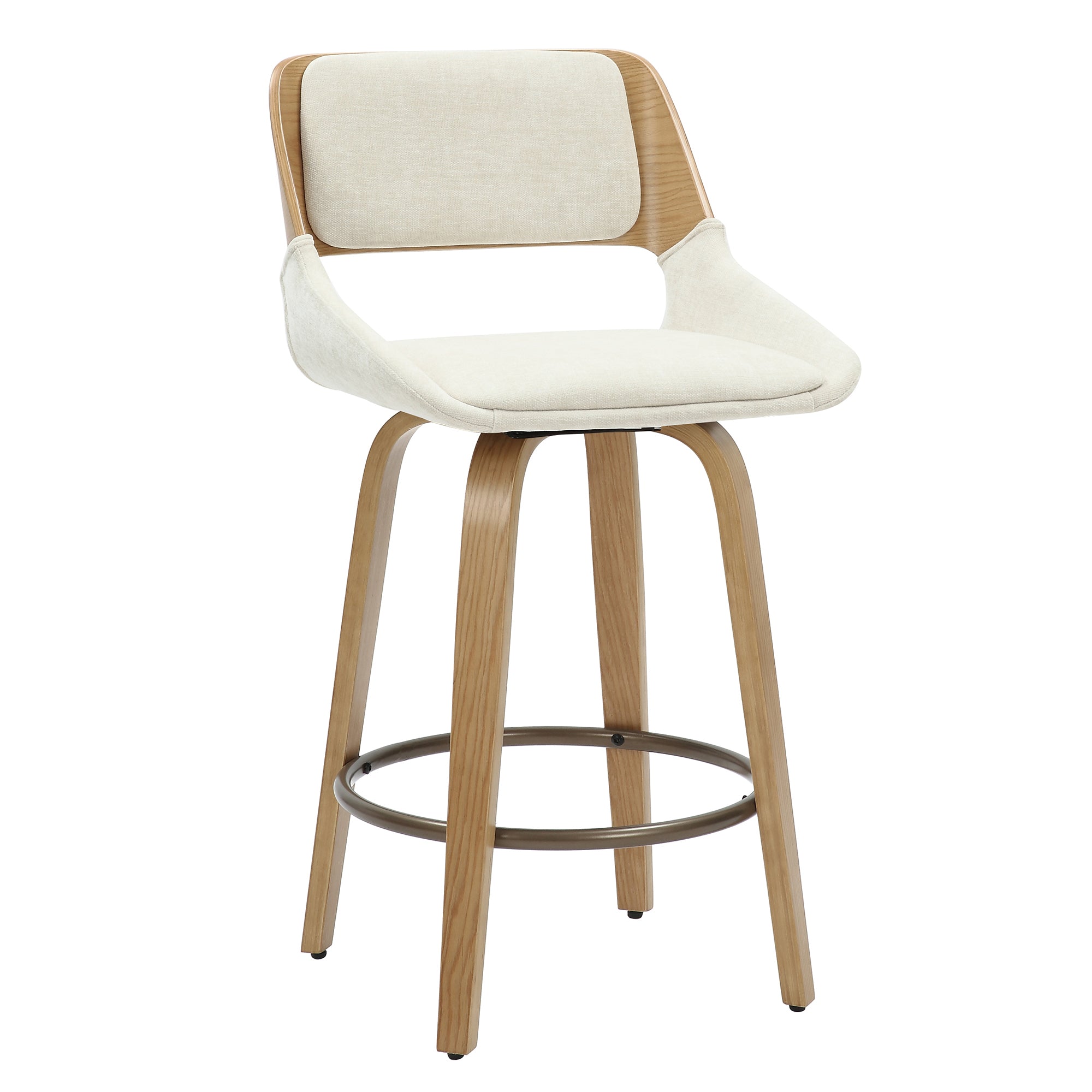 Hudson 26" Swivel Counter Stool - Beige Fabric Mid-Century Modern-DECOROLALA