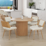 Hudson 5-Piece Round Pedestal Dining Set - Natural Wood Finish-DECOROLALA