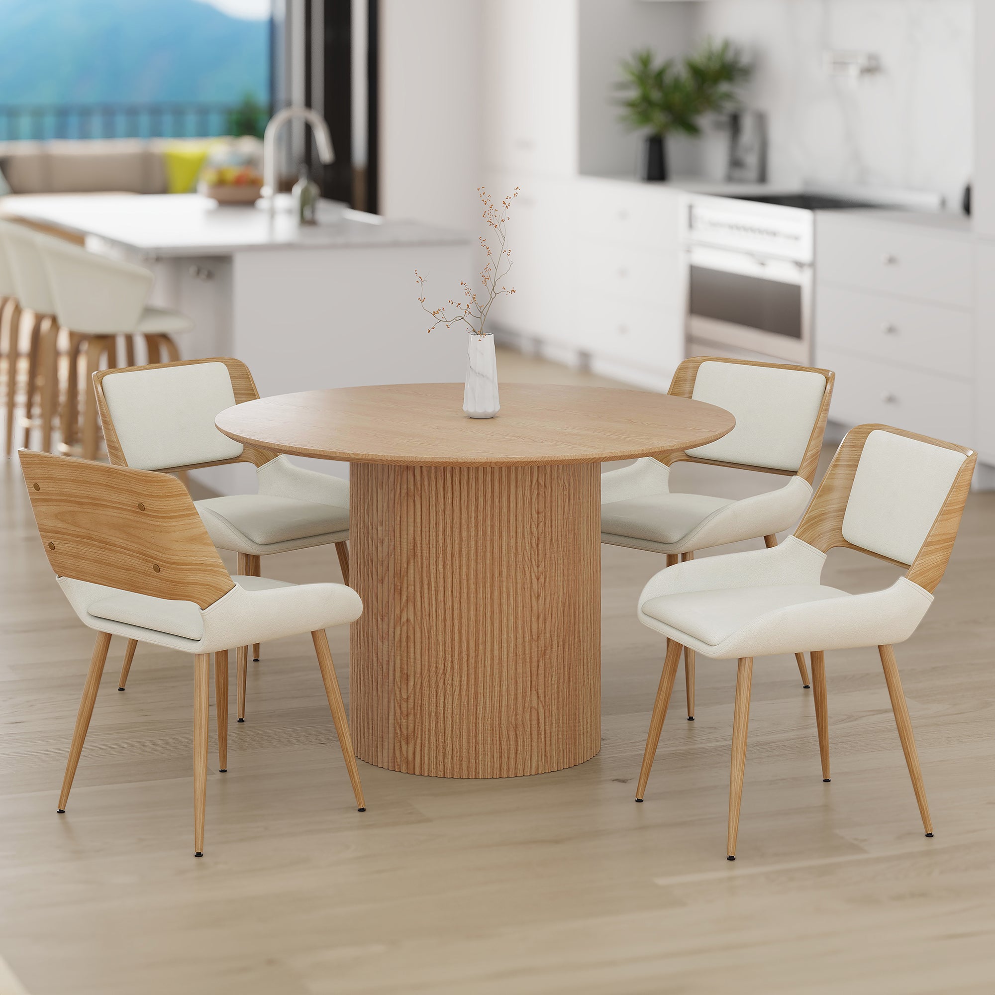 Hudson 5-Piece Round Pedestal Dining Set - Natural Wood Finish-DECOROLALA