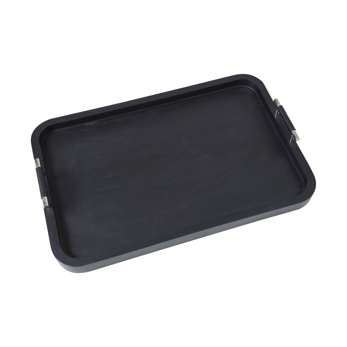 Hudson Indoor Mango Wood Tray, Black-Decorative Trays-DECOROLALA