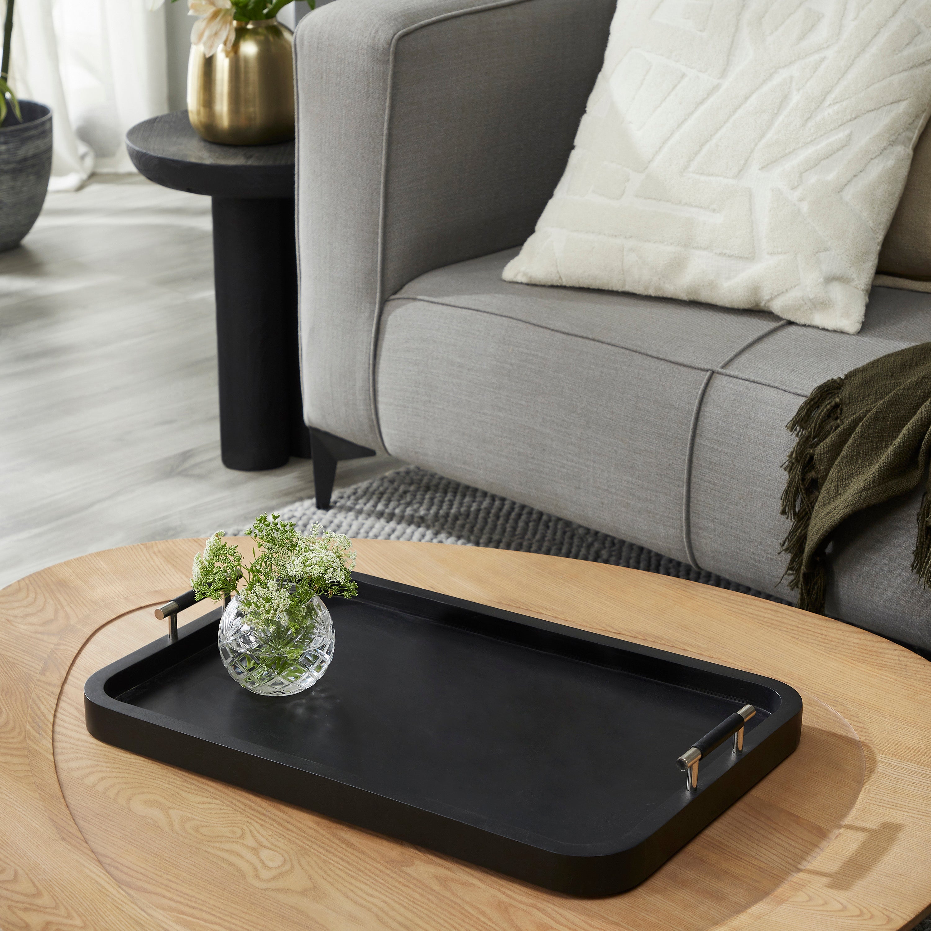 Hudson Indoor Mango Wood Tray, Black-Tray-DECOROLALA