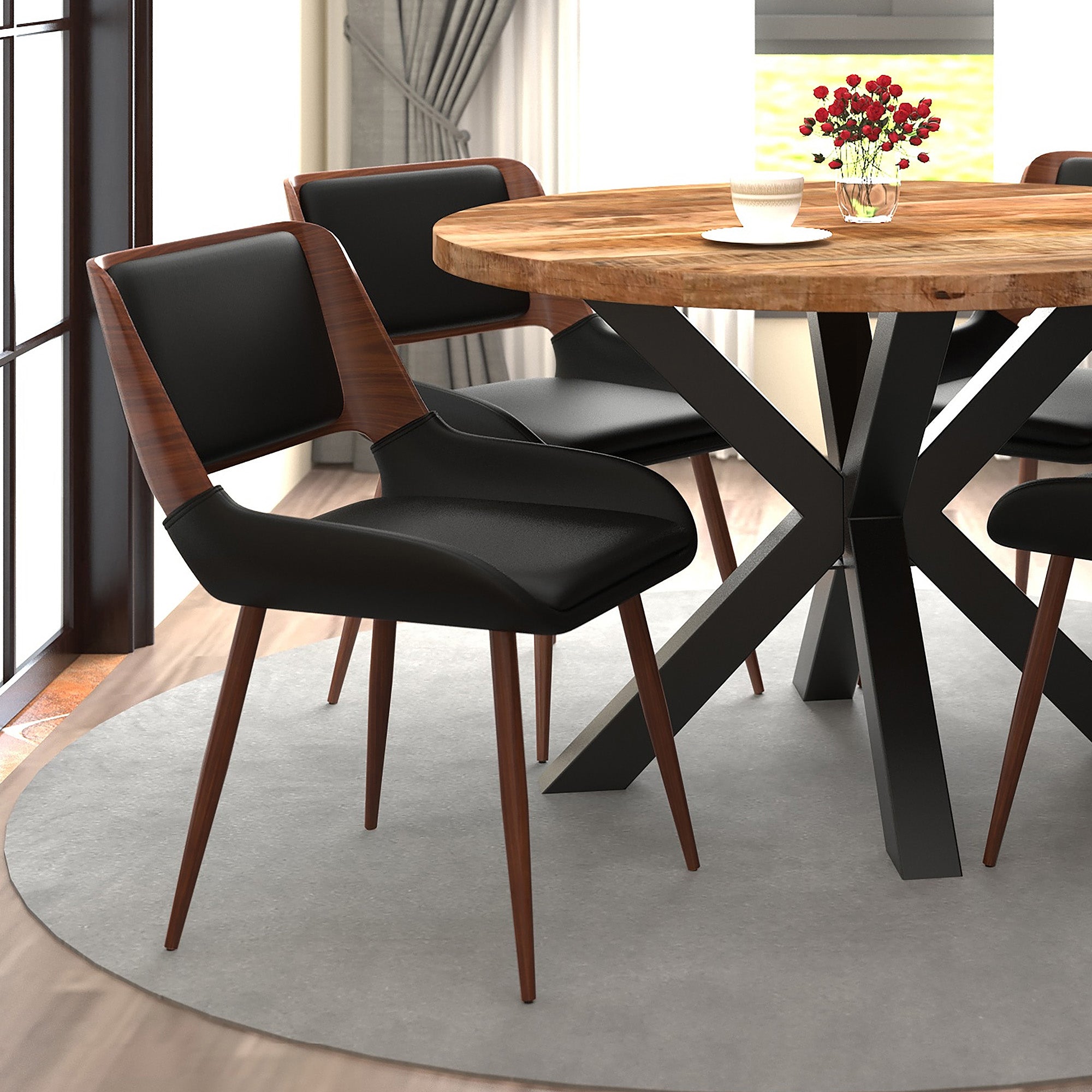 Hudson Mid-Century Modern Dining Chair - Black Faux Leather-DECOROLALA