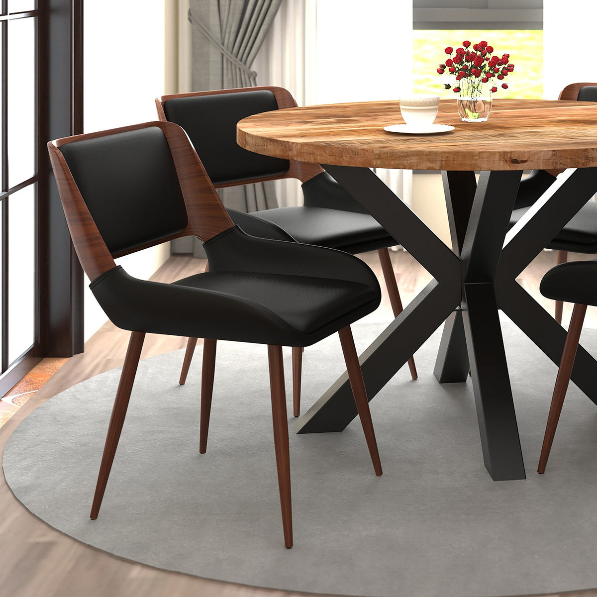 Hudson Mid-Century Modern Dining Chair - Black Faux Leather-DECOROLALA