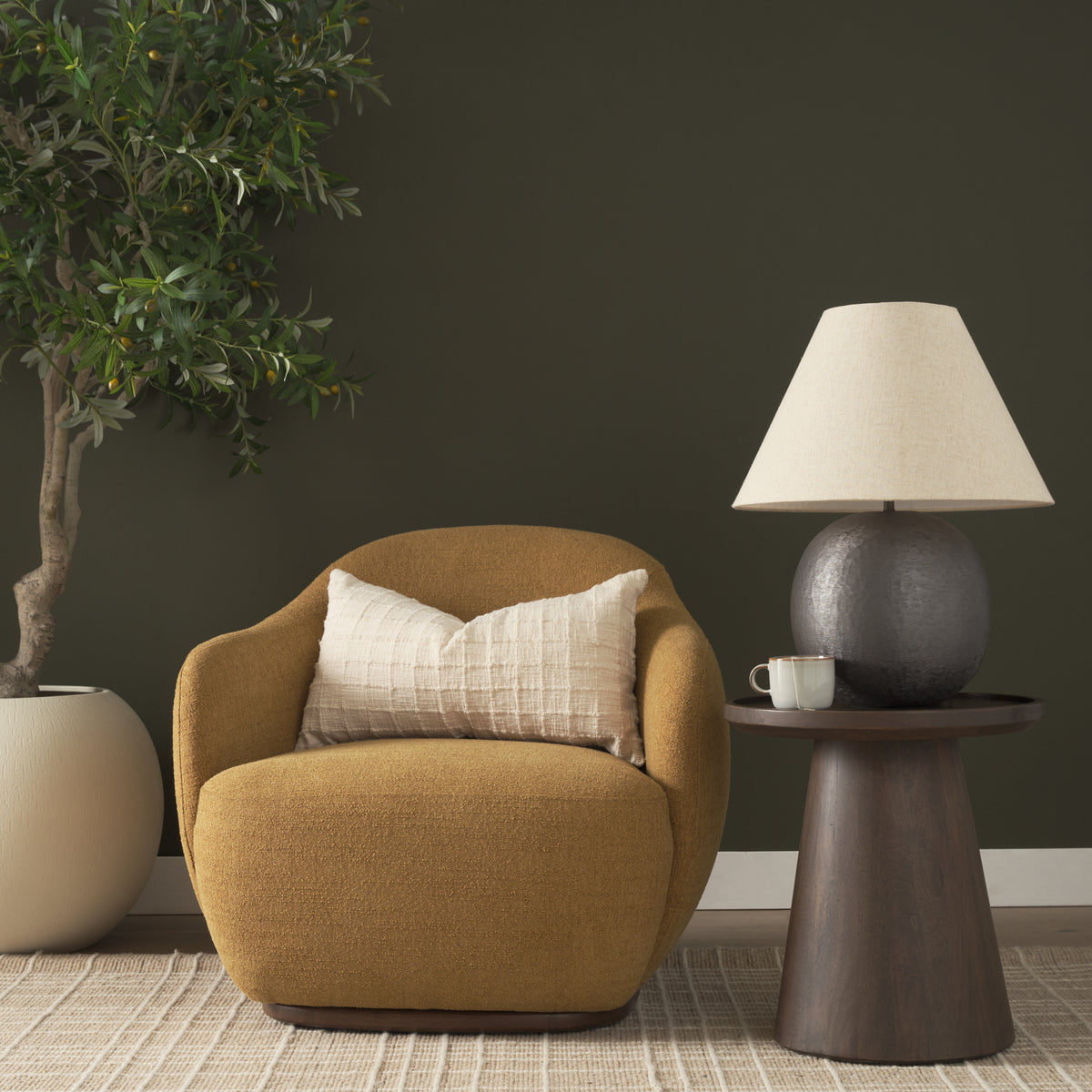 Hudson Mustard Fabric Upholstered Swivel Chair-Accent Chairs-DECOROLALA