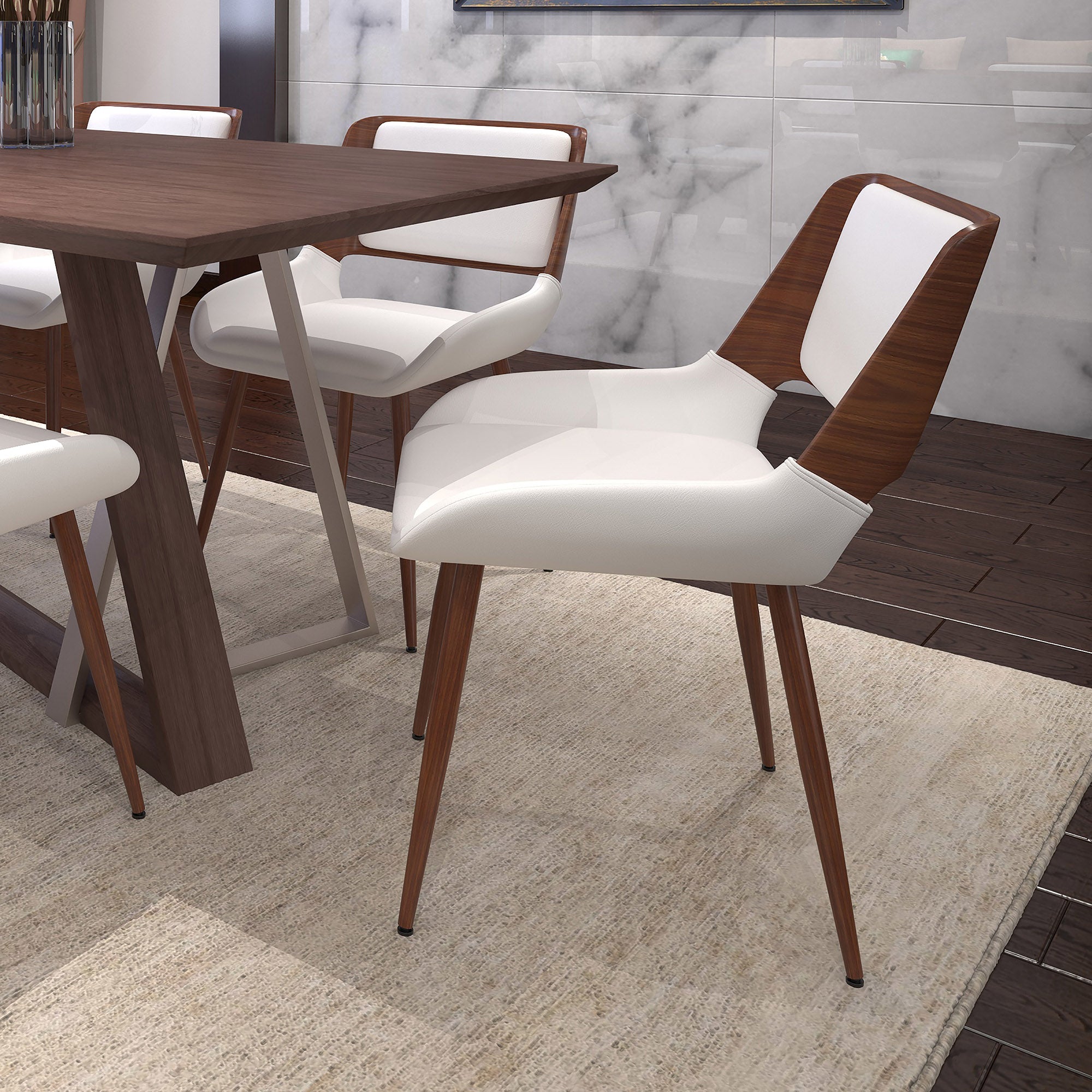 Hudson Side Dining Chair - White Faux Leather Walnut Frame-DECOROLALA
