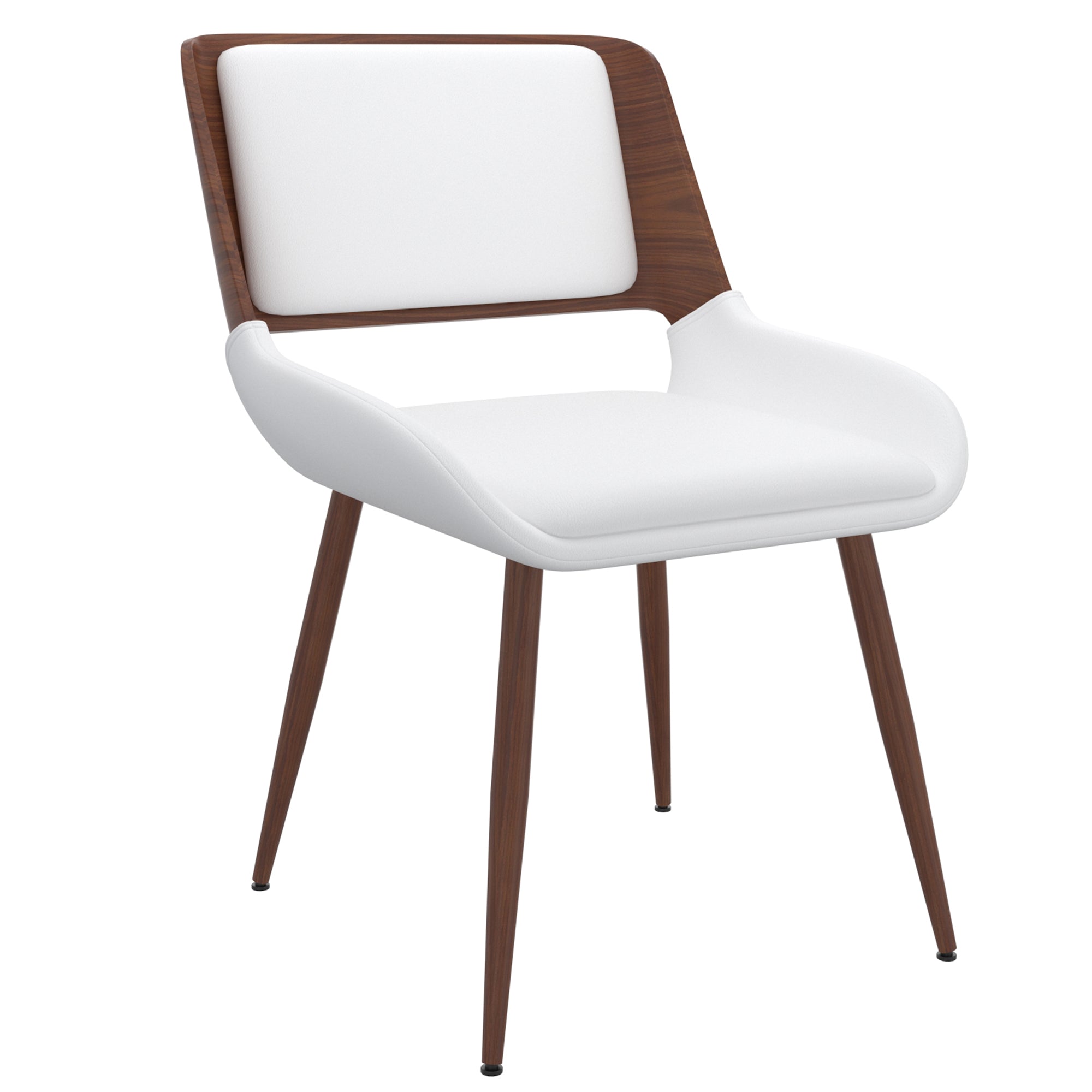 Hudson Side Dining Chair - White Faux Leather Walnut Frame-DECOROLALA