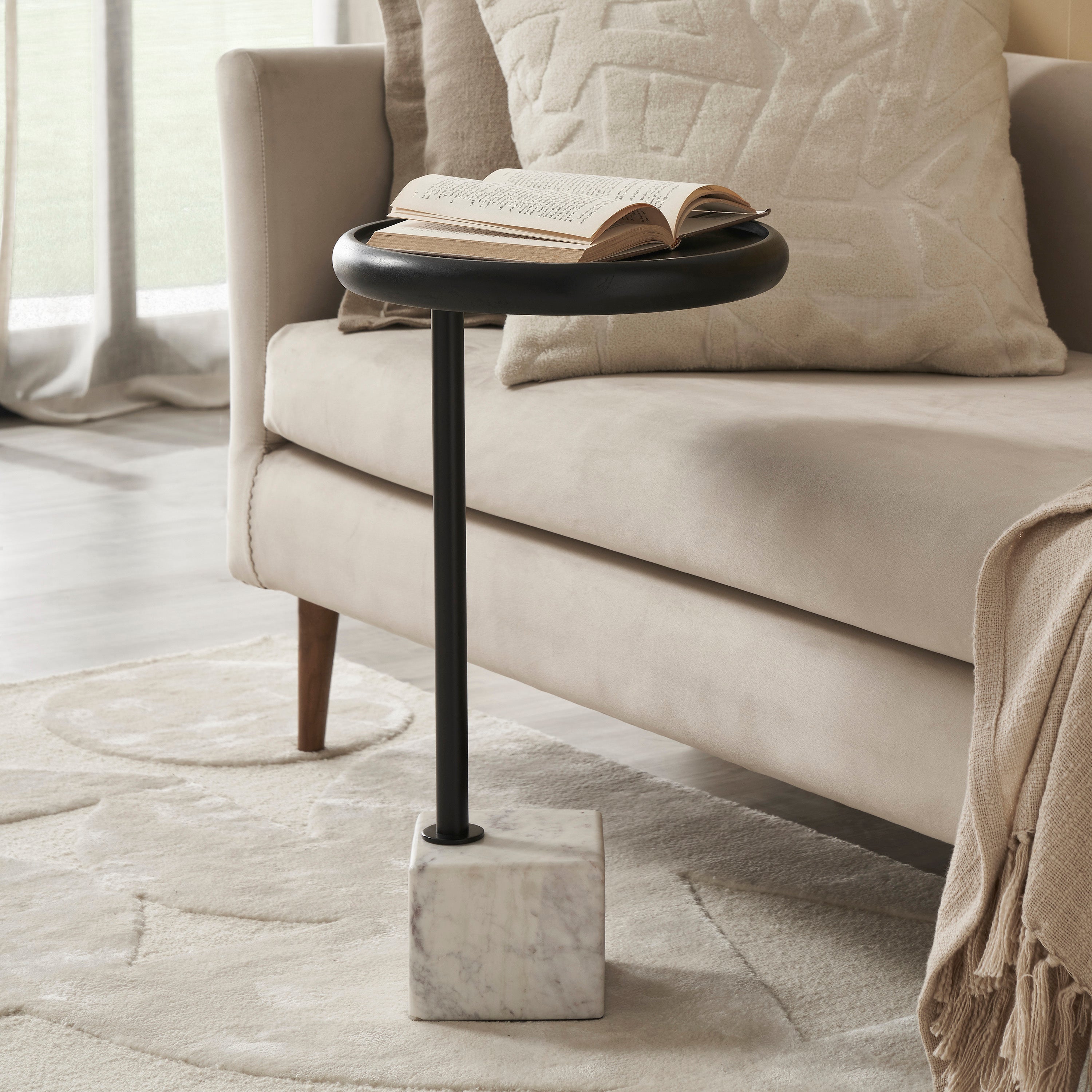 Hull Indoor Banswara Marble Side Table, White-End Table-DECOROLALA
