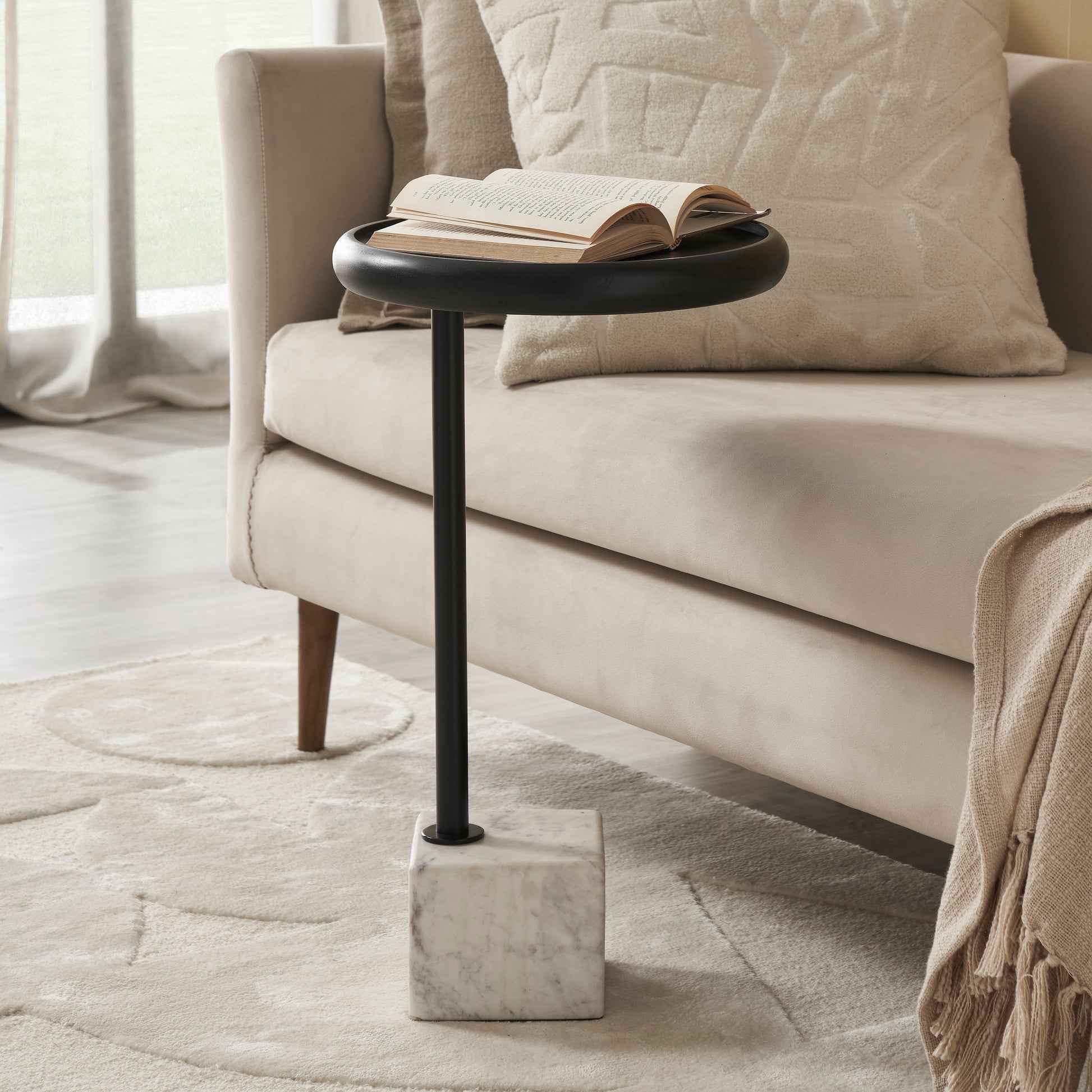 Hull Indoor Banswara Marble Side Table, White-End Table-DECOROLALA